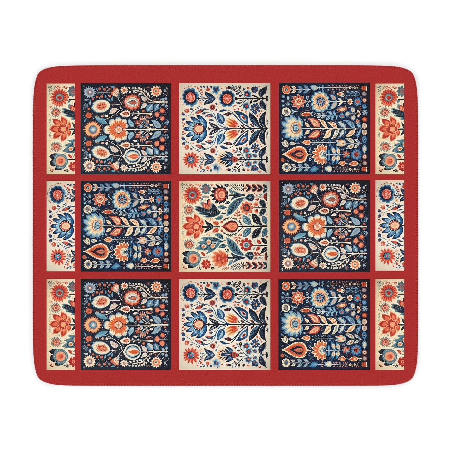 Scandi Folk Art Blanket, Scandinavian Art Style - Folk Art - Romantic Gift - FlooredByArt
