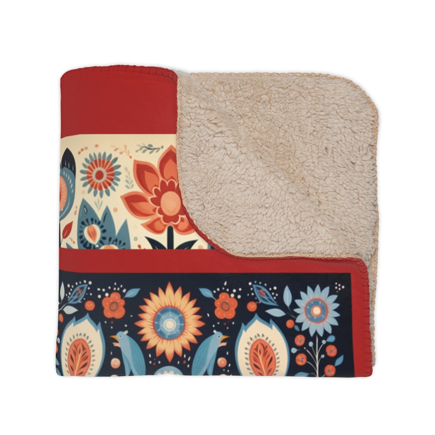 Scandi Folk Art Blanket, Scandinavian Art Style - Folk Art - Romantic Gift - FlooredByArt