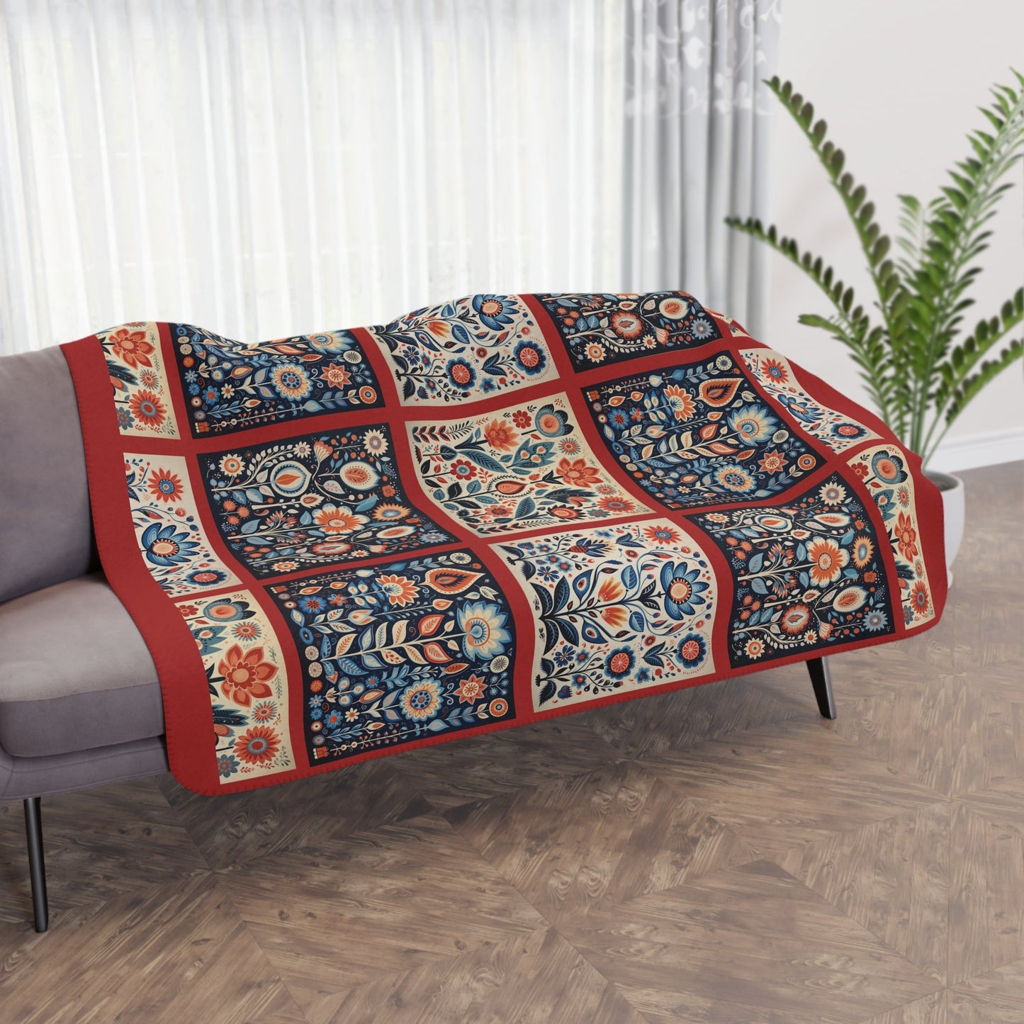 Scandi Folk Art Blanket, Scandinavian Art Style - Folk Art - Romantic Gift - FlooredByArt