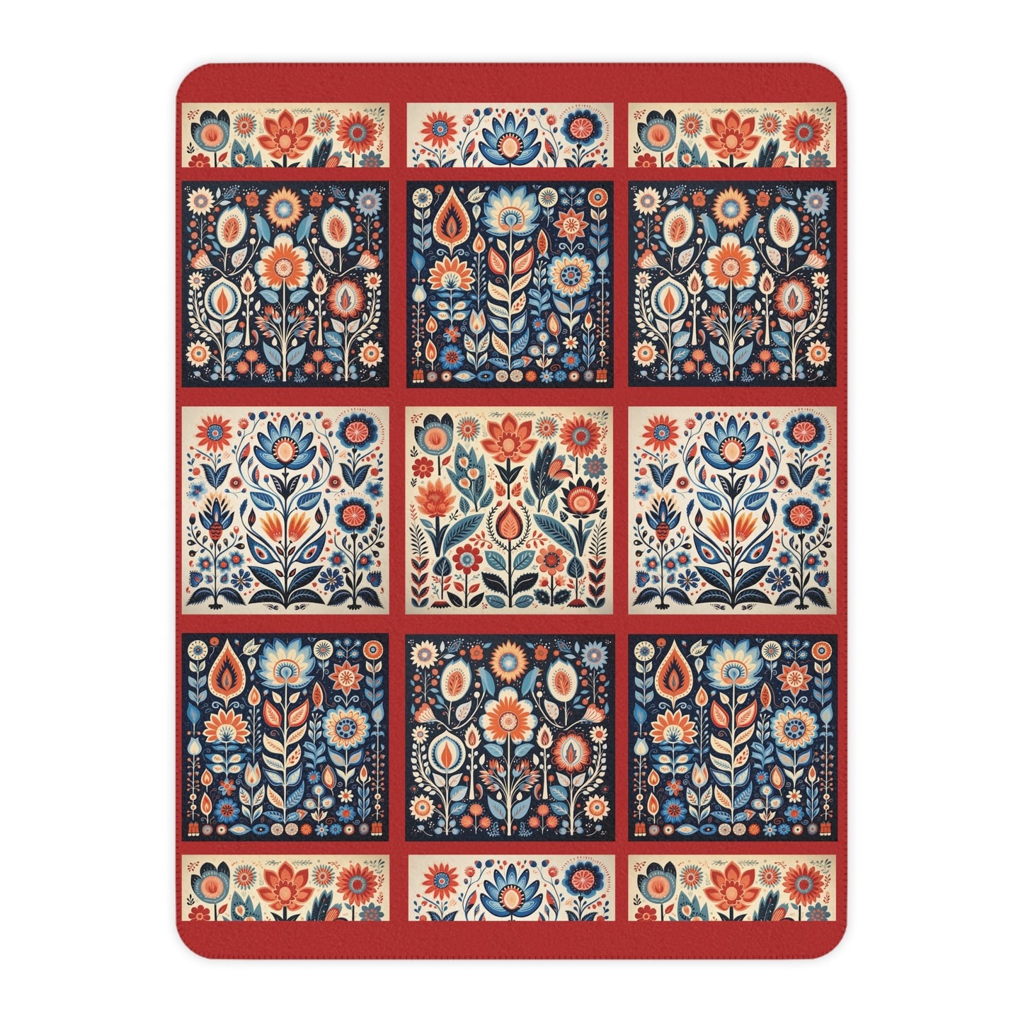Scandi Folk Art Blanket, Scandinavian Art Style - Folk Art - Romantic Gift - FlooredByArt