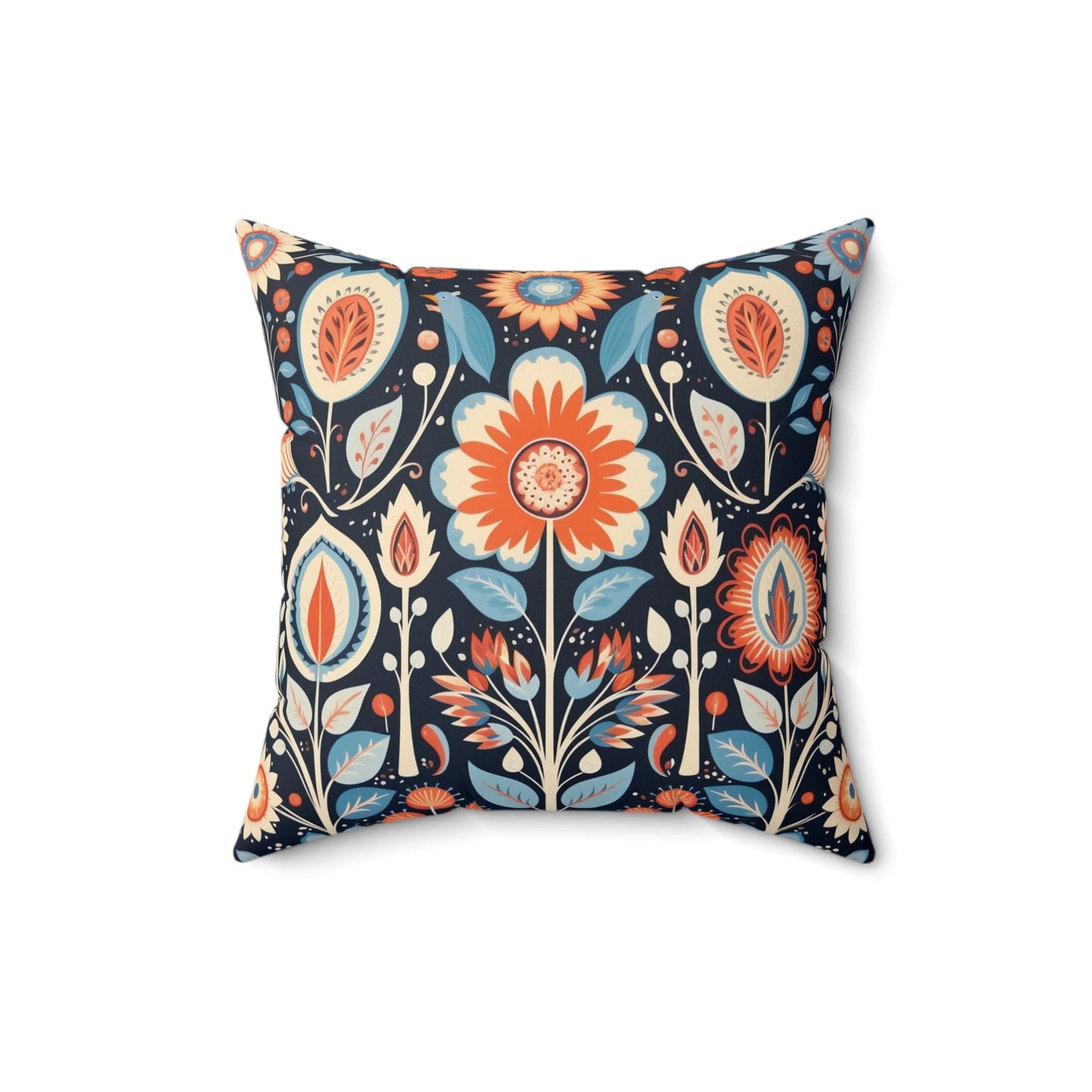 Scandi Folk Art Pillow - Decorative Scandi Folk Art Boho Print, Throw Pillow - FlooredByArt
