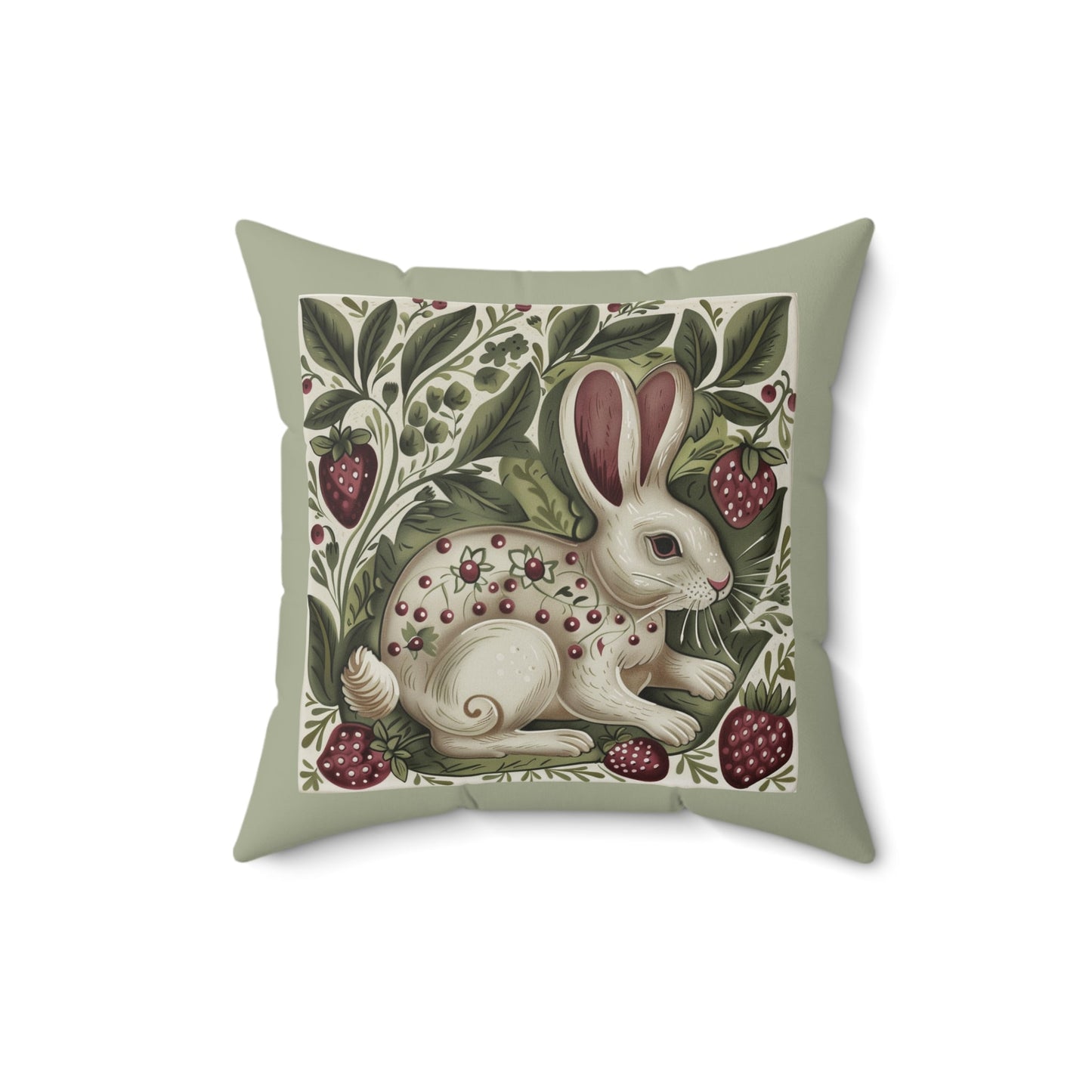Scandi Style Rabbit and Berries Throw Pillow, Whimsical Folk Art, Scandinavian - FlooredByArt