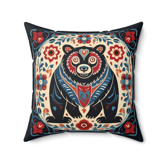 Scandinavian Folk Art Bear #2, Boho Decor Artsy Bear Pillow, Boho Accent Print, 4 sizes - FlooredByArt