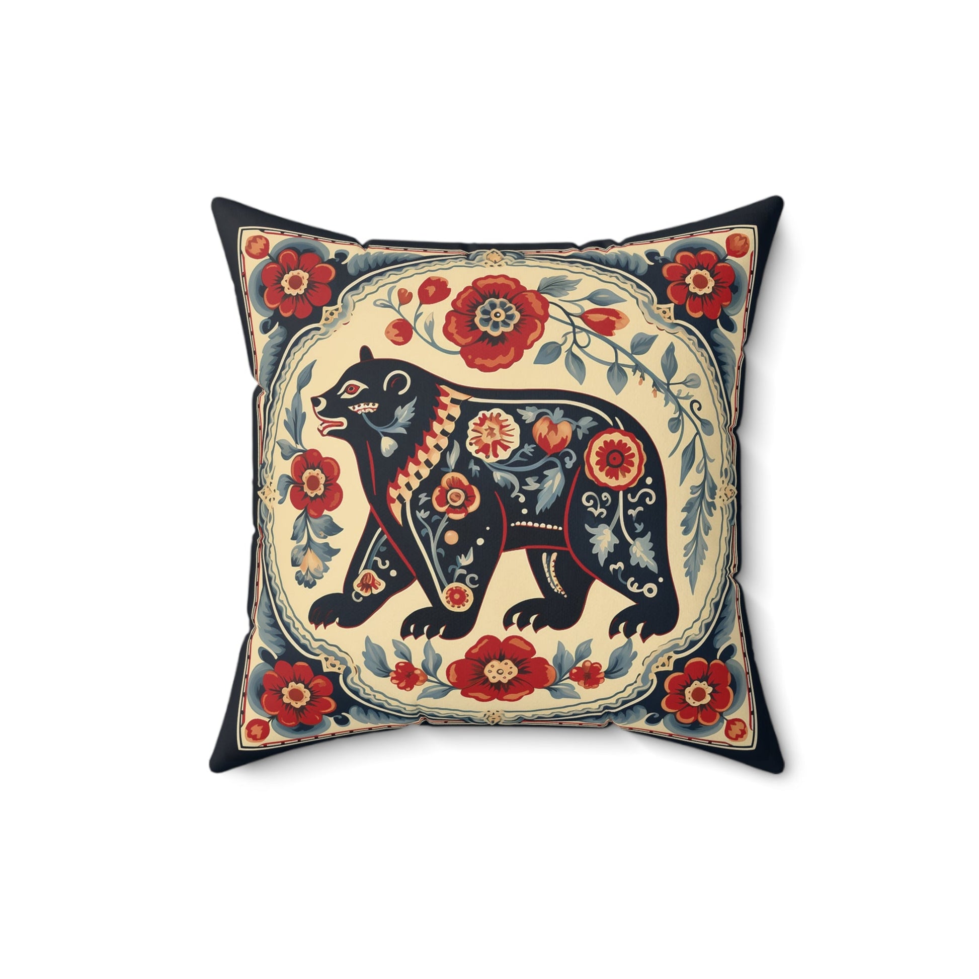 Scandinavian Folk Art Bear, Boho Decor Artsy Bear Pillow, Boho Cushion Accent Print, 4 sizes Living Room, Bedroom, Kitchen Nook Wedding Gift - FlooredByArt