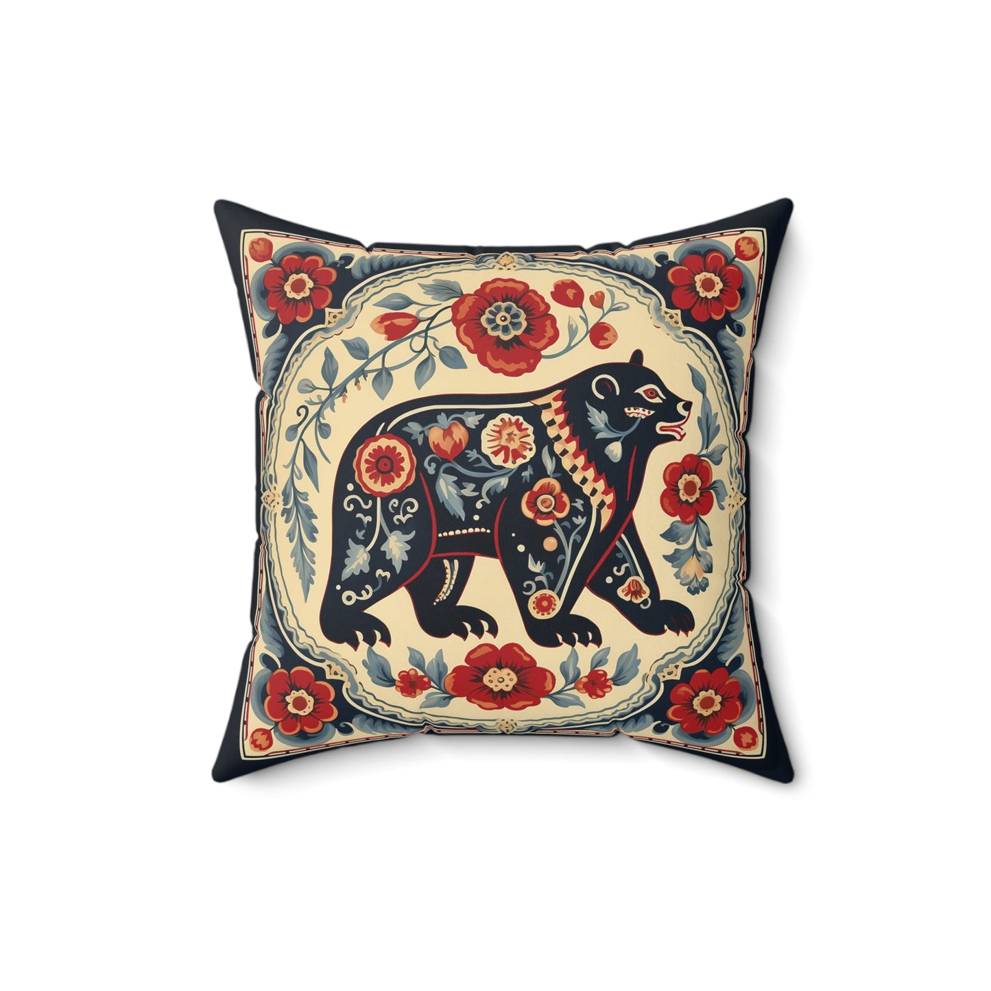 Scandinavian Folk Art Bear, Boho Decor Artsy Bear Pillow, Boho Cushion Accent Print, 4 sizes Living Room, Bedroom, Kitchen Nook Wedding Gift - FlooredByArt