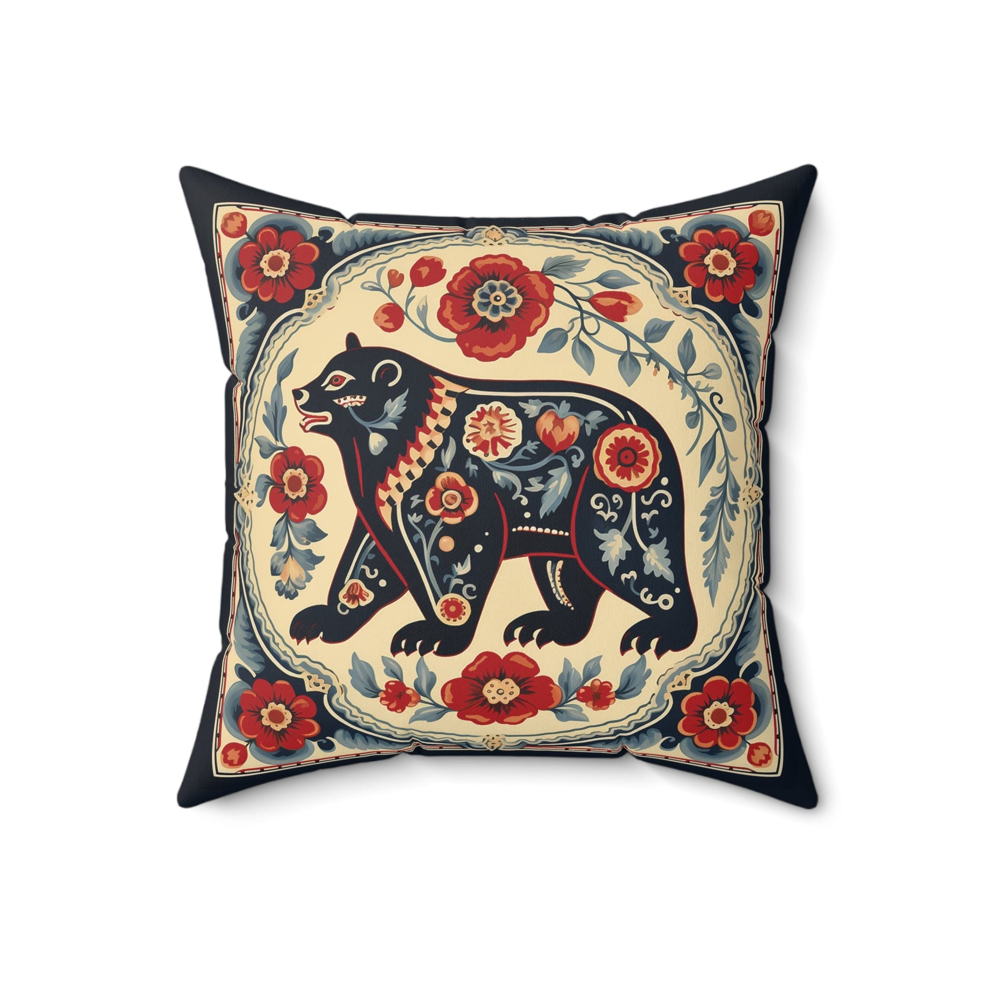 Scandinavian Folk Art Bear, Boho Decor Artsy Bear Pillow, Boho Cushion Accent Print, 4 sizes Living Room, Bedroom, Kitchen Nook Wedding Gift - FlooredByArt