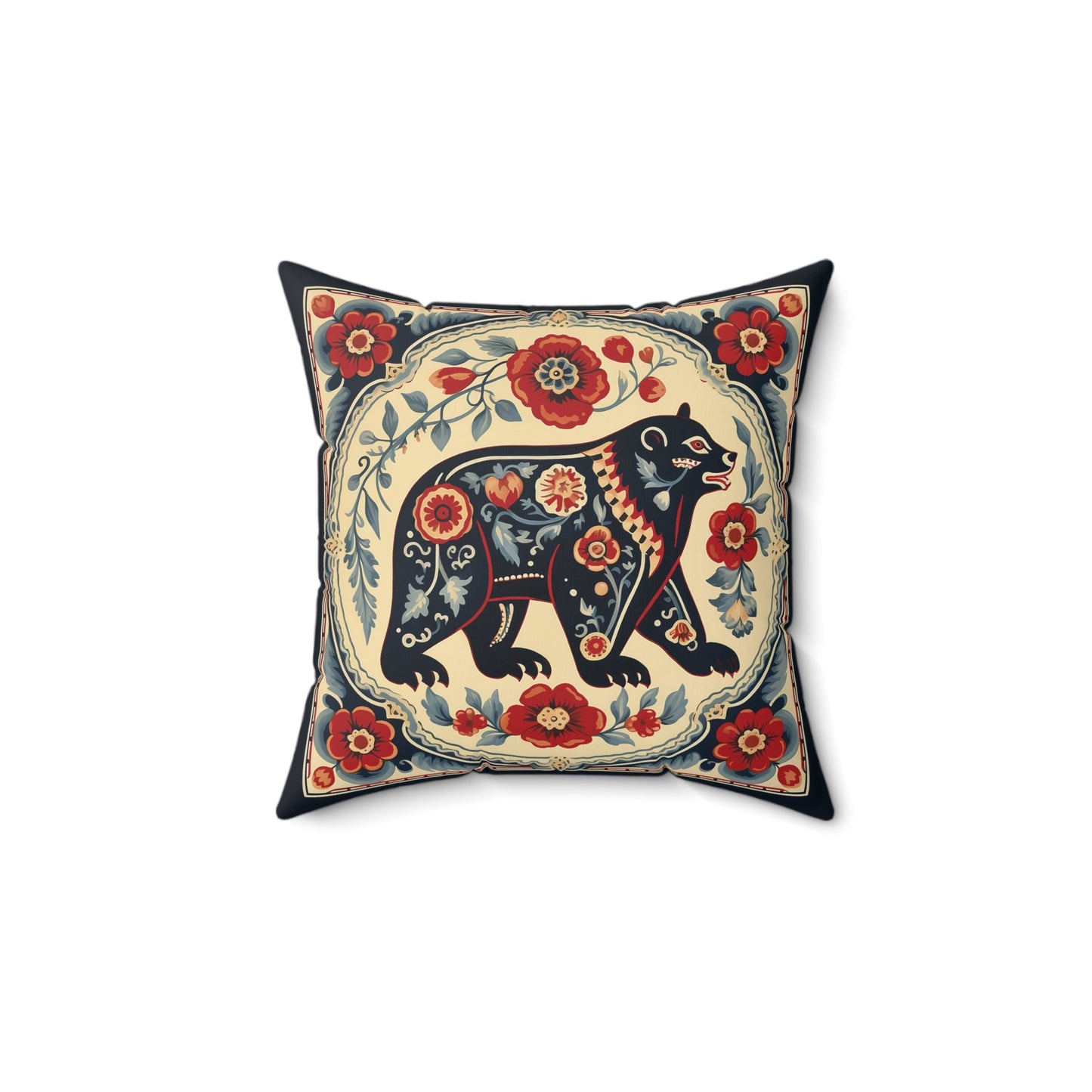 Scandinavian Folk Art Bear, Boho Decor Artsy Bear Pillow, Boho Cushion Accent Print, 4 sizes Living Room, Bedroom, Kitchen Nook Wedding Gift - FlooredByArt