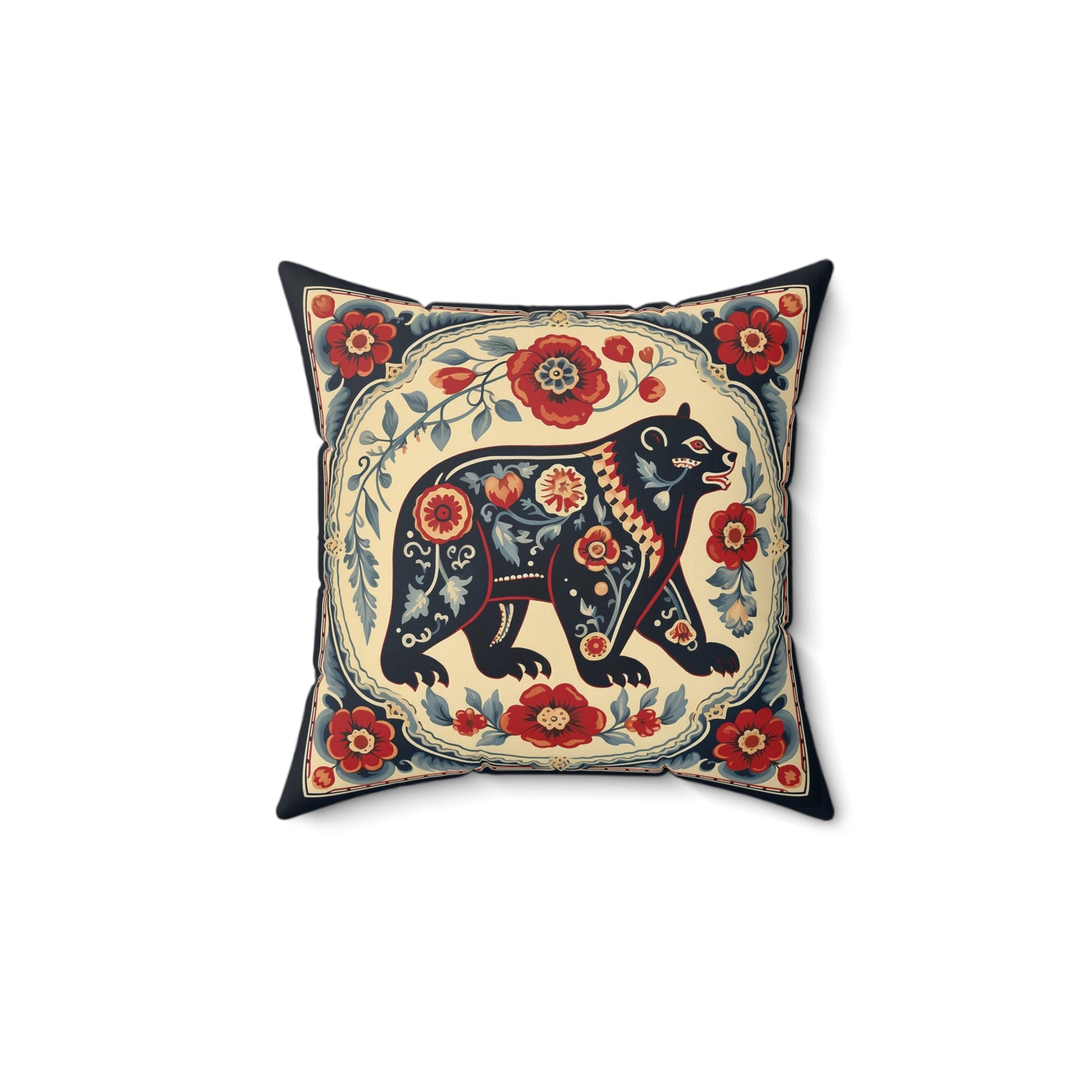 Scandinavian Folk Art Bear, Boho Decor Artsy Bear Pillow, Boho Cushion Accent Print, 4 sizes Living Room, Bedroom, Kitchen Nook Wedding Gift - FlooredByArt