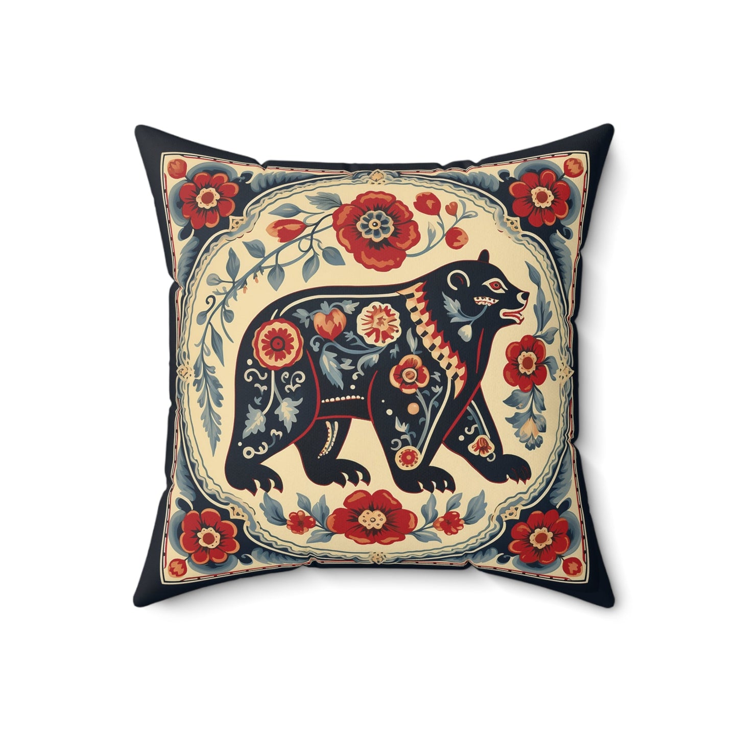 Scandinavian Folk Art Bear, Boho Decor Artsy Bear Pillow, Boho Cushion Accent Print, 4 sizes Living Room, Bedroom, Kitchen Nook Wedding Gift - FlooredByArt