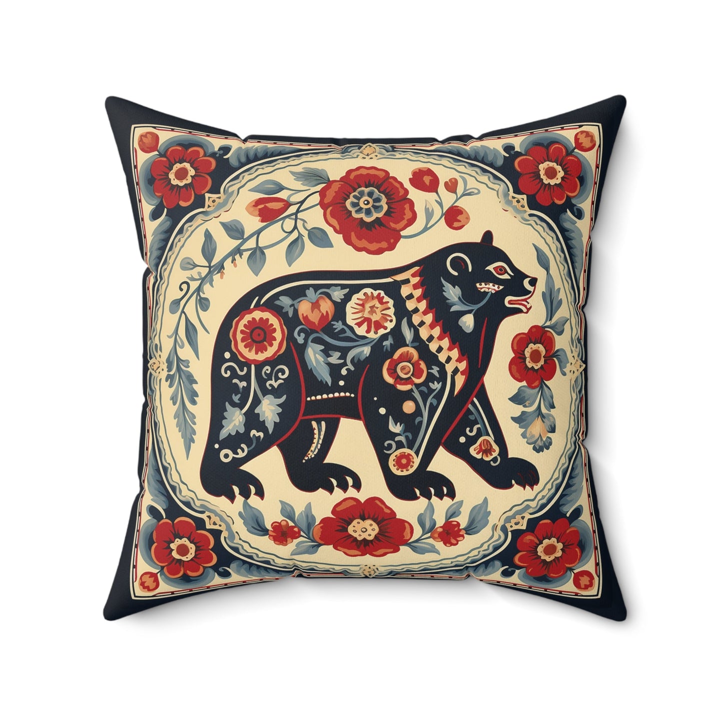 Scandinavian Folk Art Bear, Boho Decor Artsy Bear Pillow, Boho Cushion Accent Print, 4 sizes Living Room, Bedroom, Kitchen Nook Wedding Gift - FlooredByArt