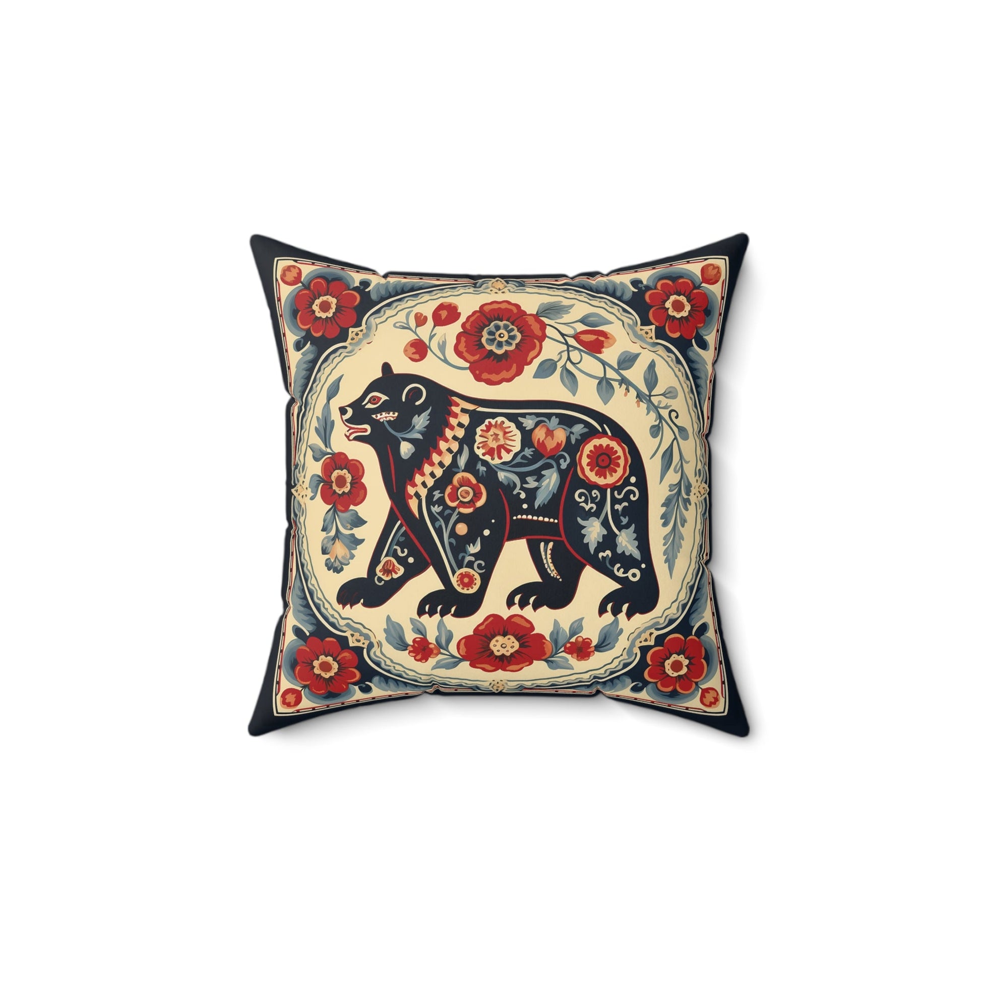 Scandinavian Folk Art Bear, Boho Decor Artsy Bear Pillow, Boho Cushion Accent Print, 4 sizes Living Room, Bedroom, Kitchen Nook Wedding Gift - FlooredByArt