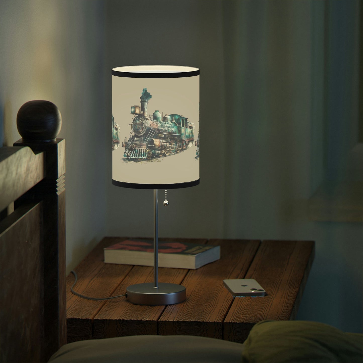 Small desk Top Locomotive Train Desk Lamp, Watercolor Train Art - FlooredByArt