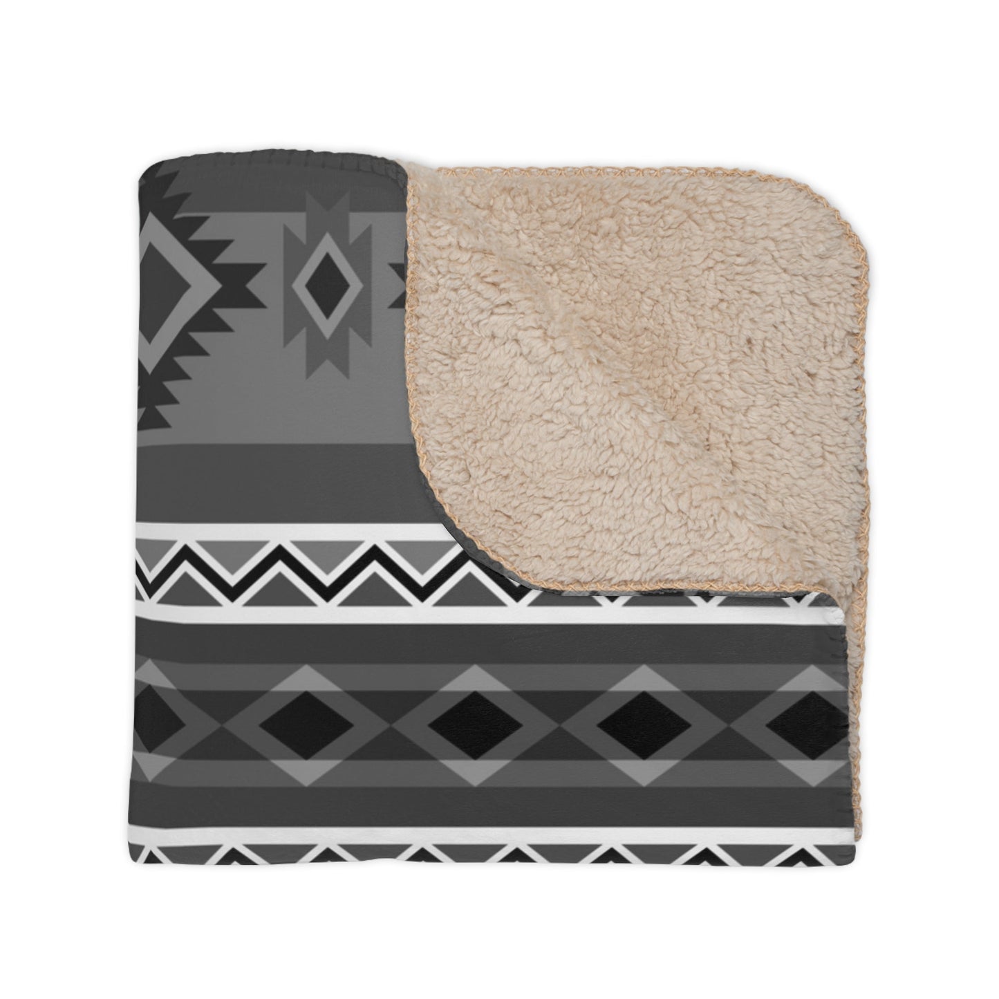 Southwest Native American Pattern Sherpa Blanket - Black and White Navaho Inspired Tribal Design - FlooredByArt