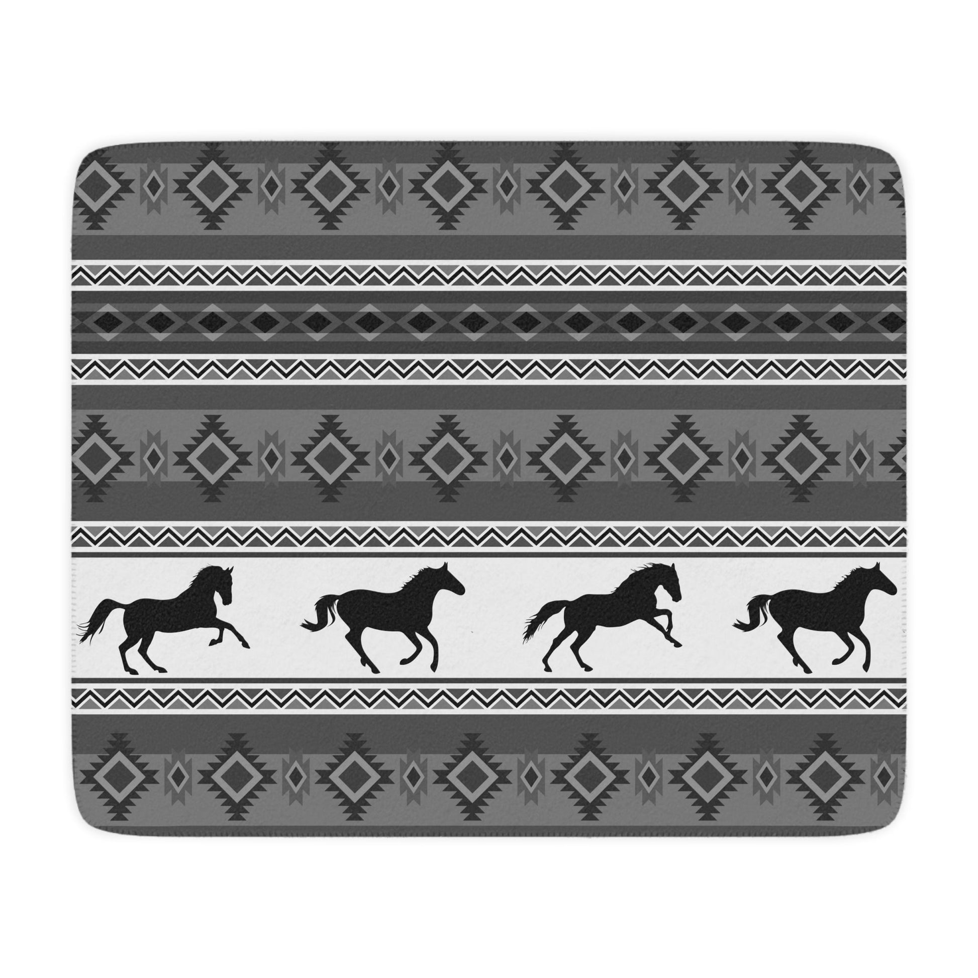 Southwest Native American Pattern Sherpa Blanket - Black and White Navaho Inspired Tribal Design - FlooredByArt