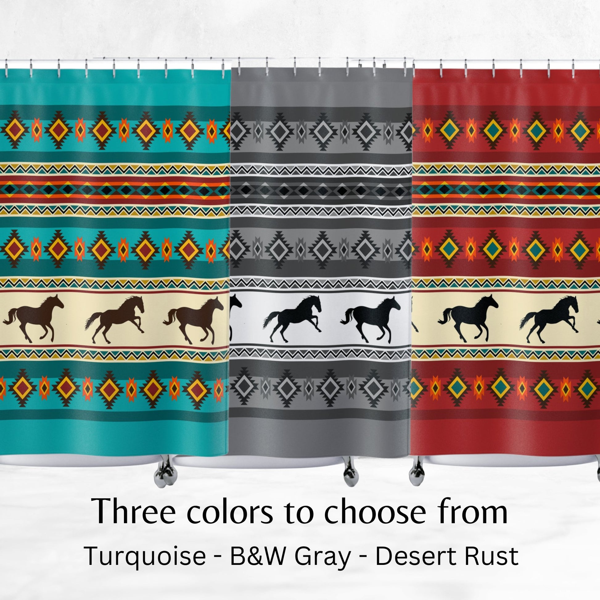 Southwestern Navajo Theme Shower Curtain, Western Horse Bathroom Decor - FlooredByArt