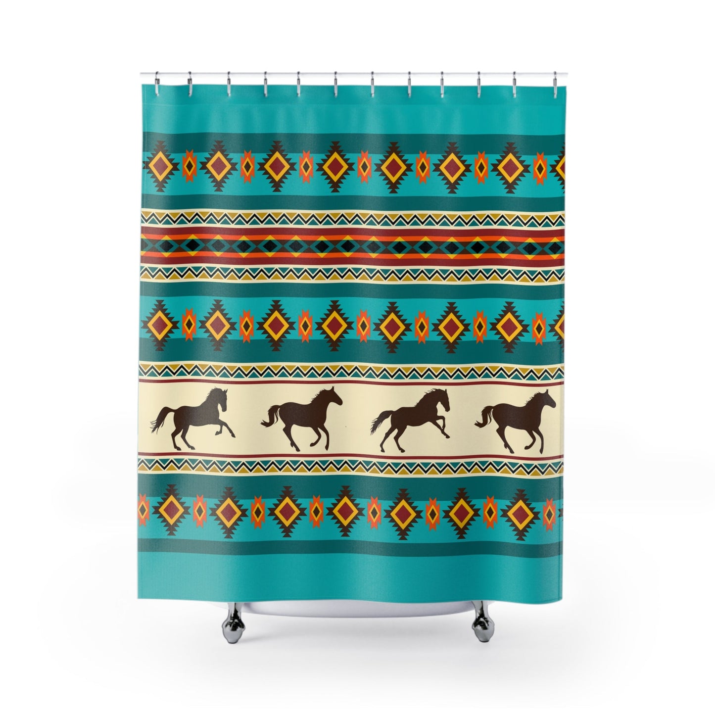 Southwestern Navajo Theme Shower Curtain, Western Horse Bathroom Decor - FlooredByArt