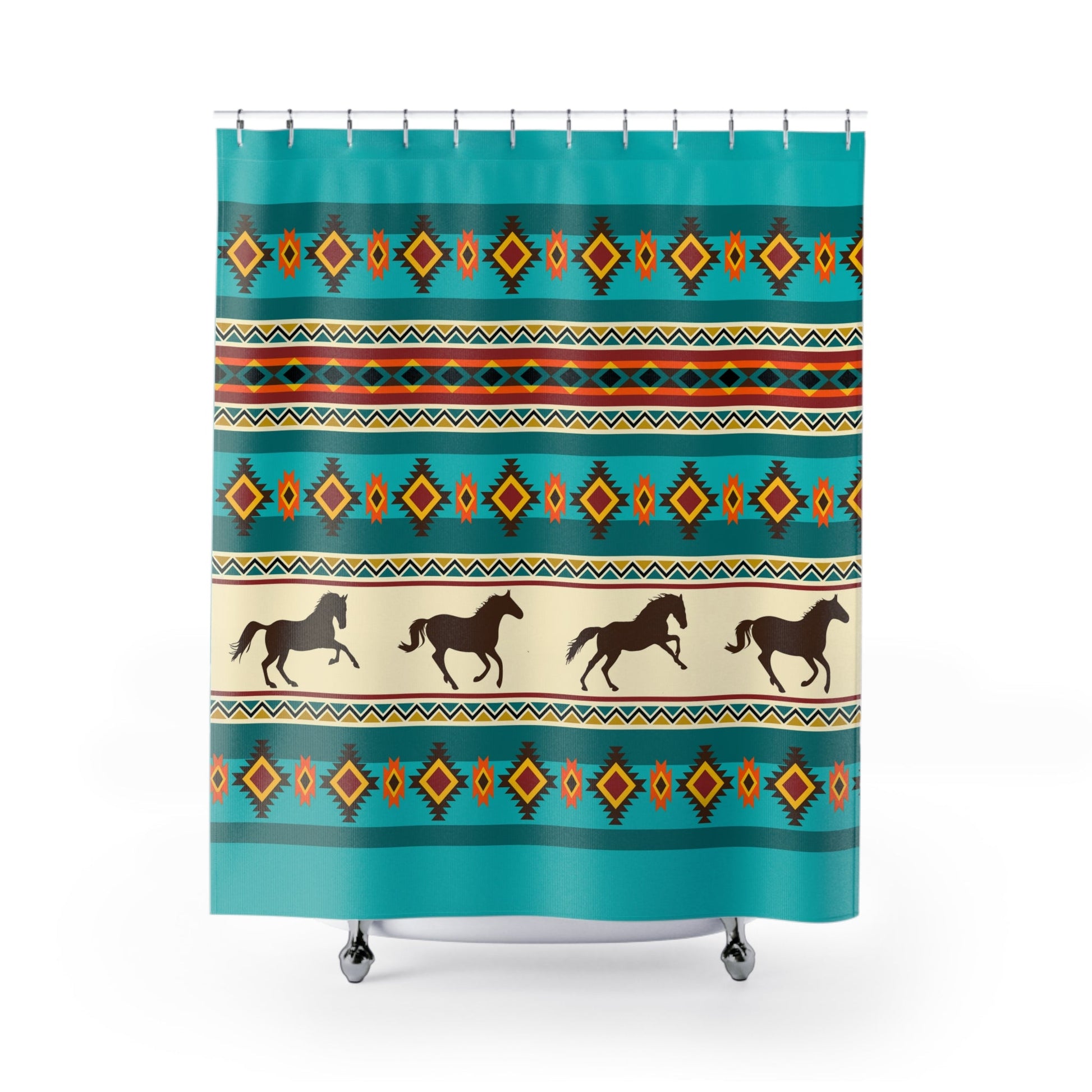 Southwestern Navajo Theme Shower Curtain, Western Horse Bathroom Decor - FlooredByArt