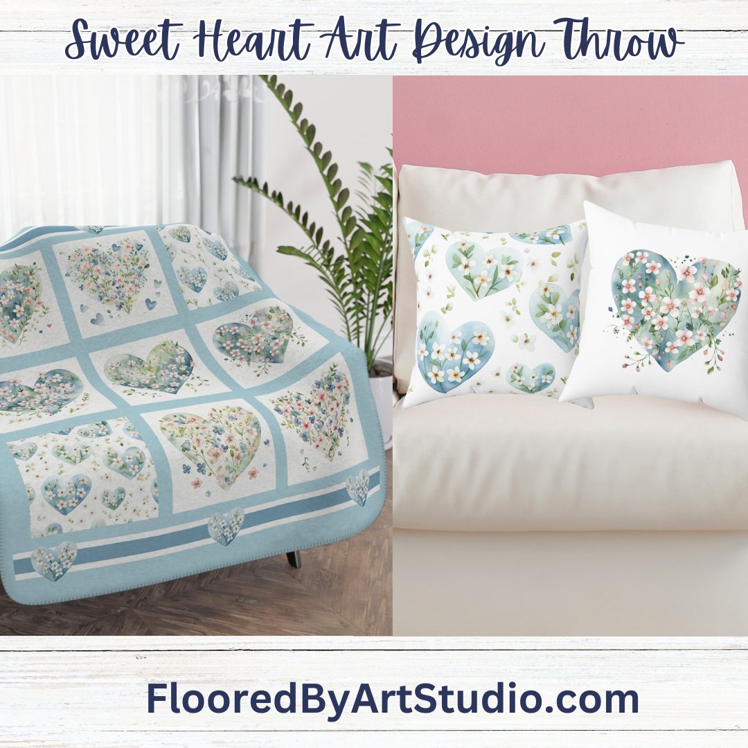 Sweethearts Throw Pillow, Cottage Garden Hearts Accent Throw Pillow - FlooredByArt