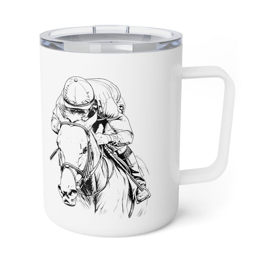 Thoroughbred Horse Racing Insulated Mug,10oz, Print Drawing for Horserace lovers - FlooredByArt