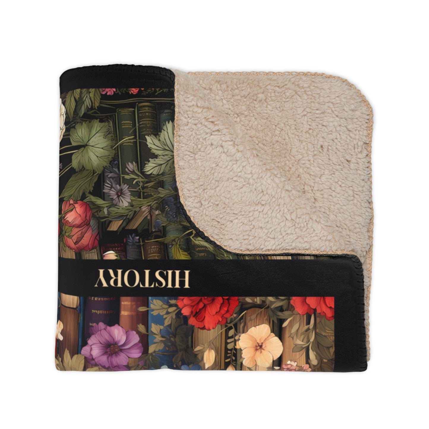 Vintage Books and Flowers Throw Blanket, Unique Literary Art Mosaic - FlooredByArt