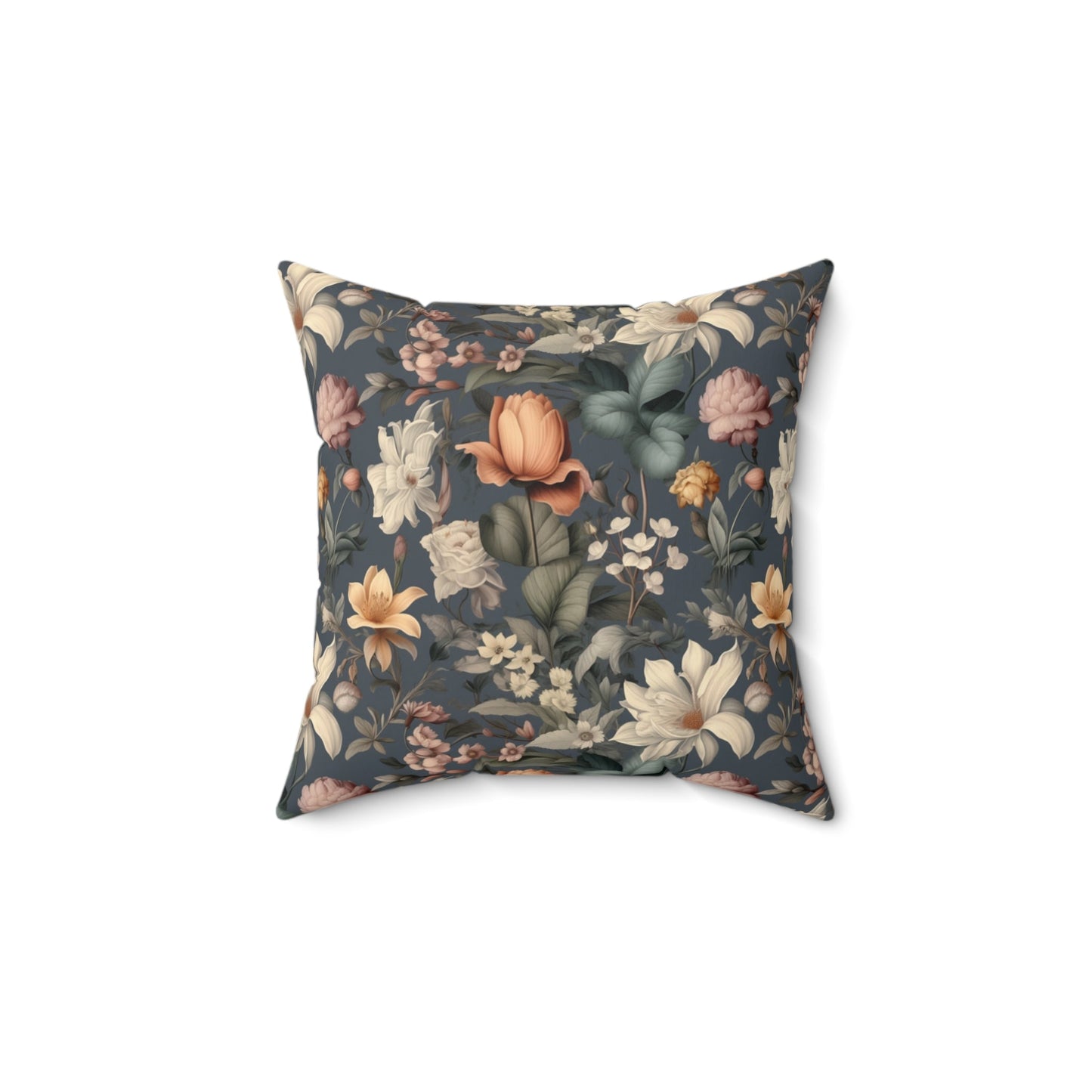 Vintage Botanical Garden Pillow, Victorian Style, Blue Greens, grays, and Creme - FlooredByArt