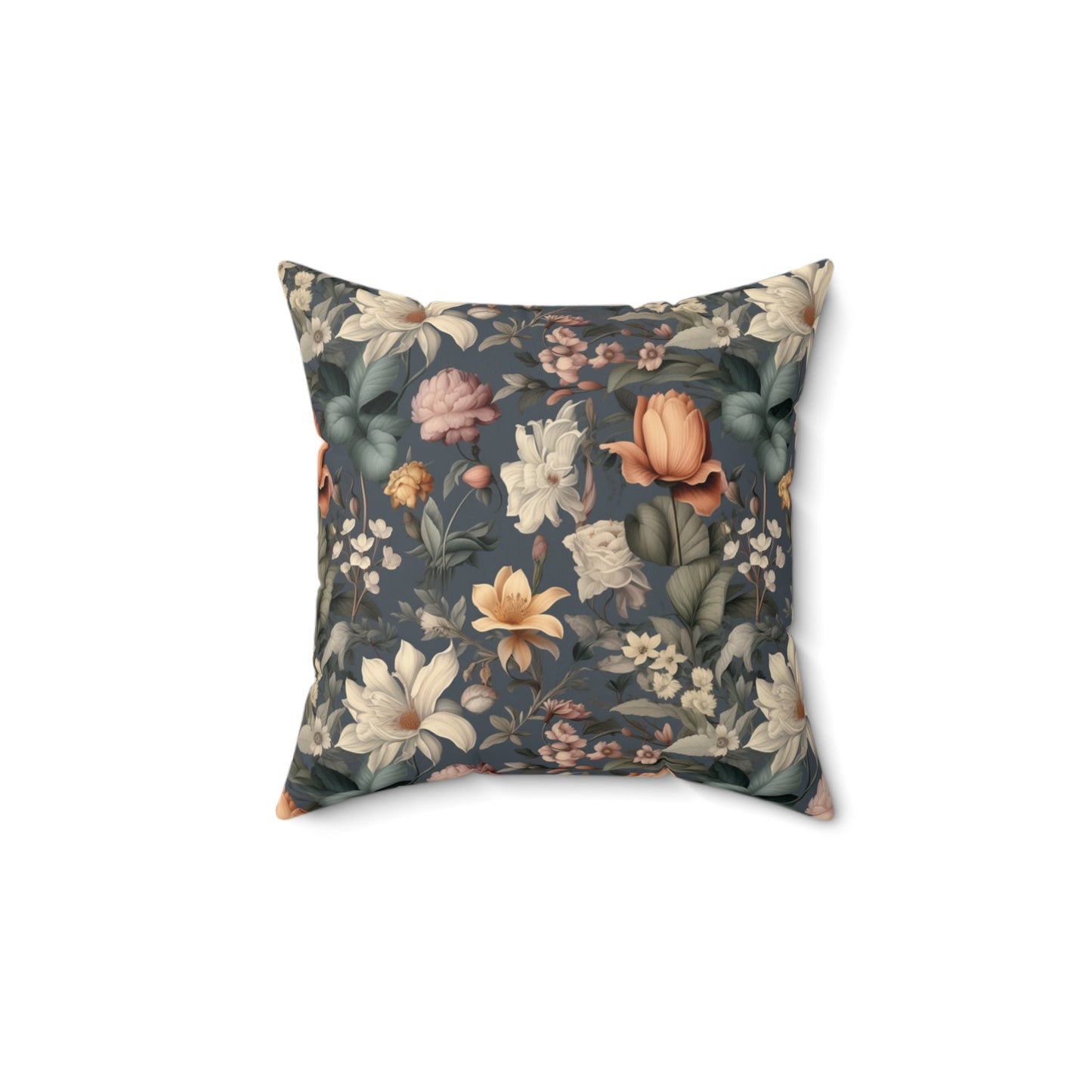 Vintage Botanical Garden Pillow, Victorian Style, Blue Greens, grays, and Creme - FlooredByArt