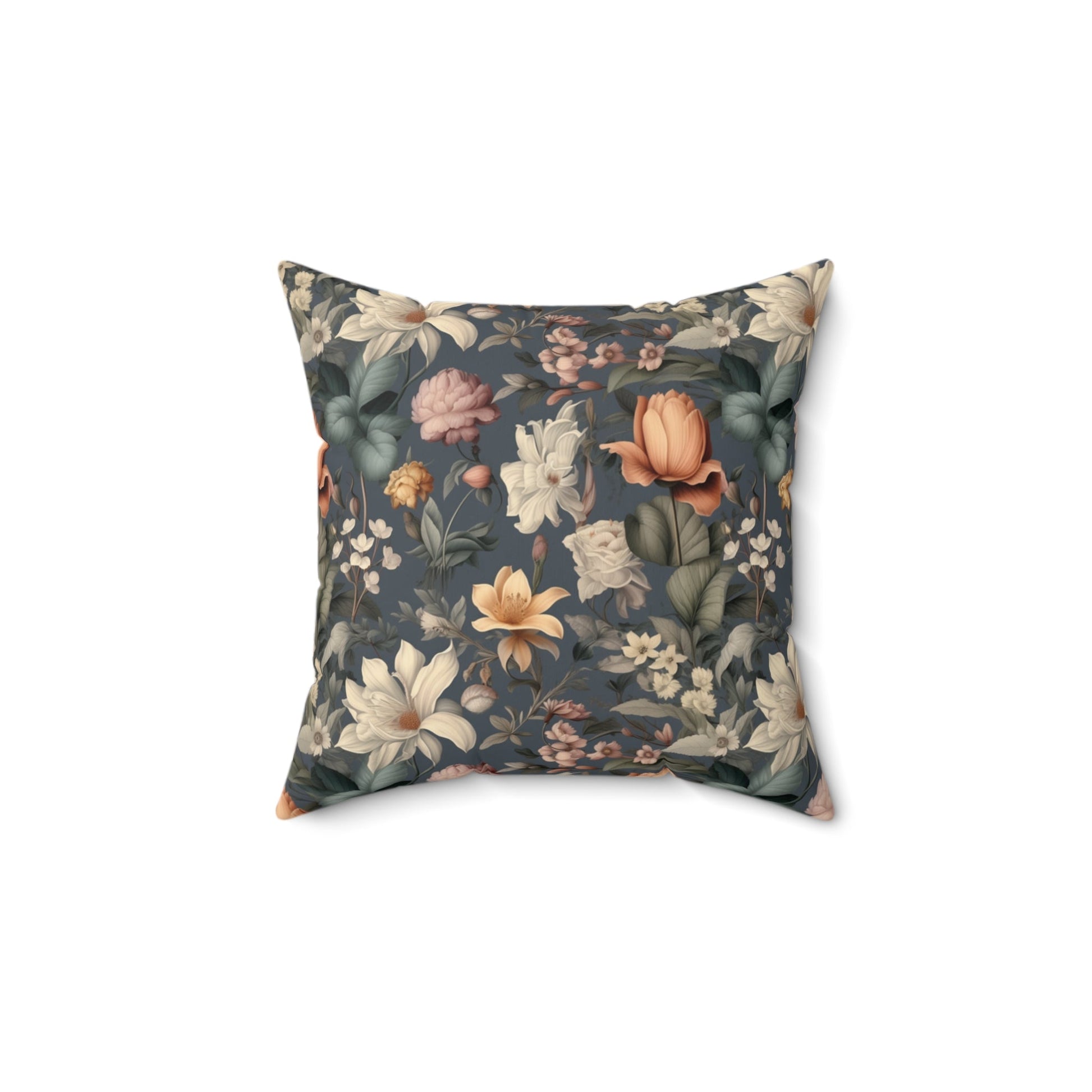 Vintage Botanical Garden Pillow, Victorian Style, Blue Greens, grays, and Creme - FlooredByArt