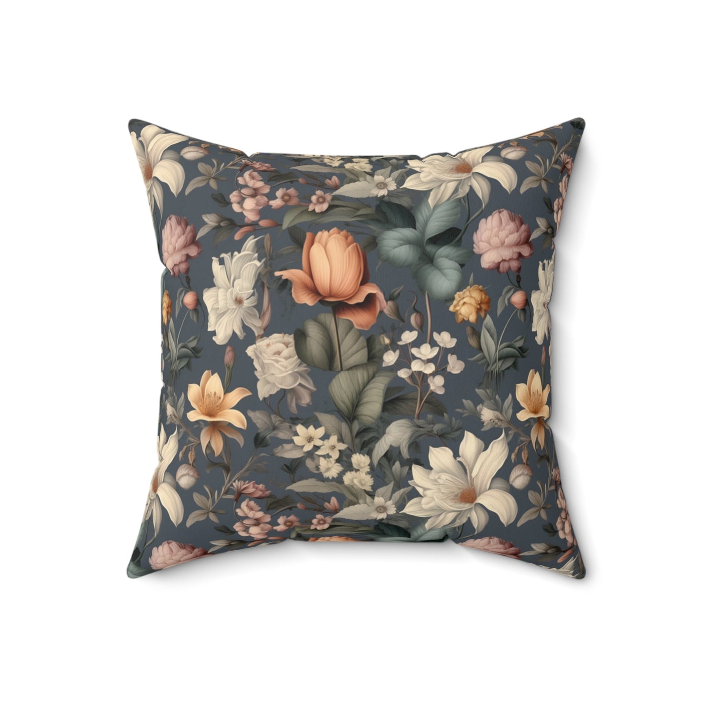 Vintage Botanical Garden Pillow, Victorian Style, Blue Greens, grays, and Creme - FlooredByArt