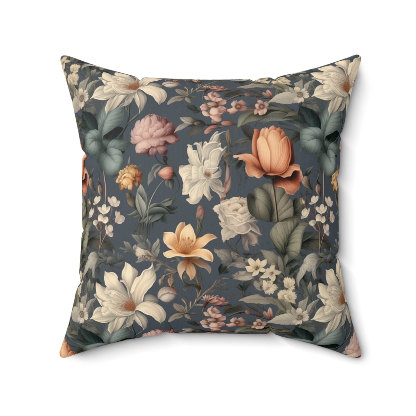 Vintage Botanical Garden Pillow, Victorian Style, Blue Greens, grays, and Creme - FlooredByArt