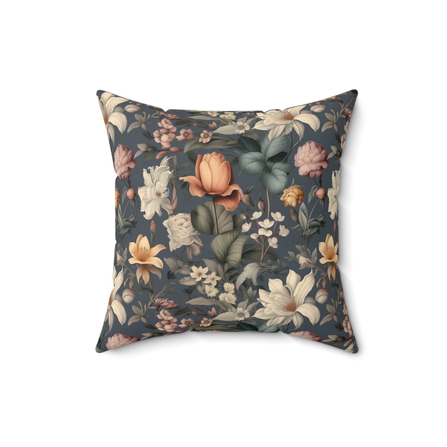 Vintage Botanical Garden Pillow, Victorian Style, Blue Greens, grays, and Creme - FlooredByArt