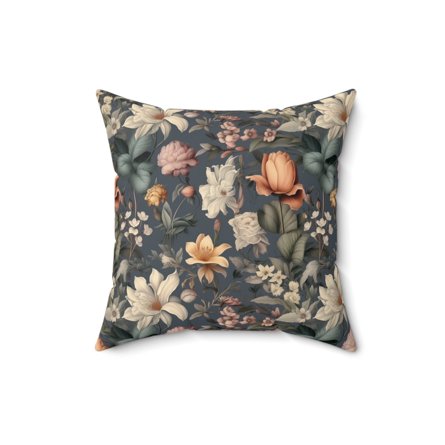 Vintage Botanical Garden Pillow, Victorian Style, Blue Greens, grays, and Creme - FlooredByArt
