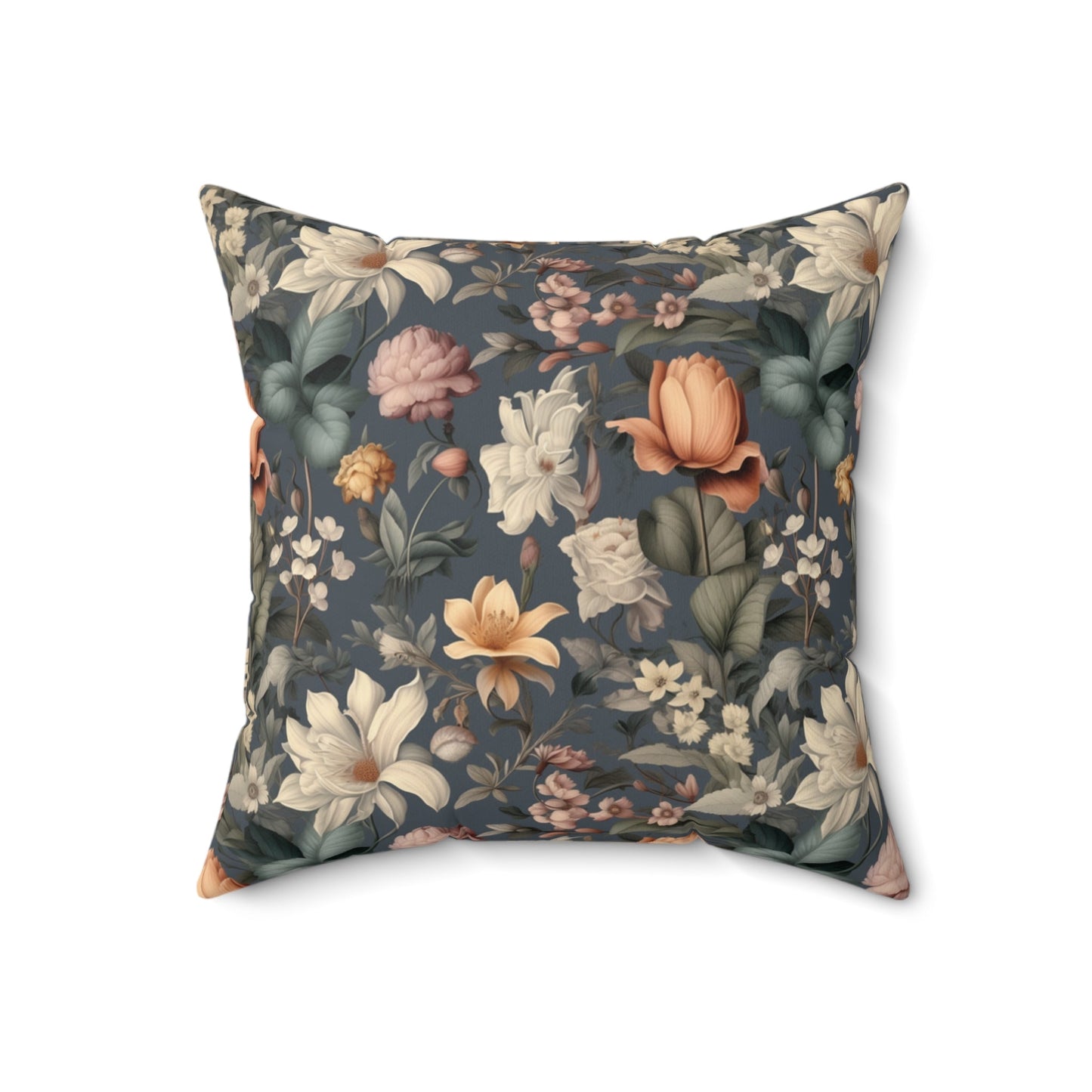 Vintage Botanical Garden Pillow, Victorian Style, Blue Greens, grays, and Creme - FlooredByArt