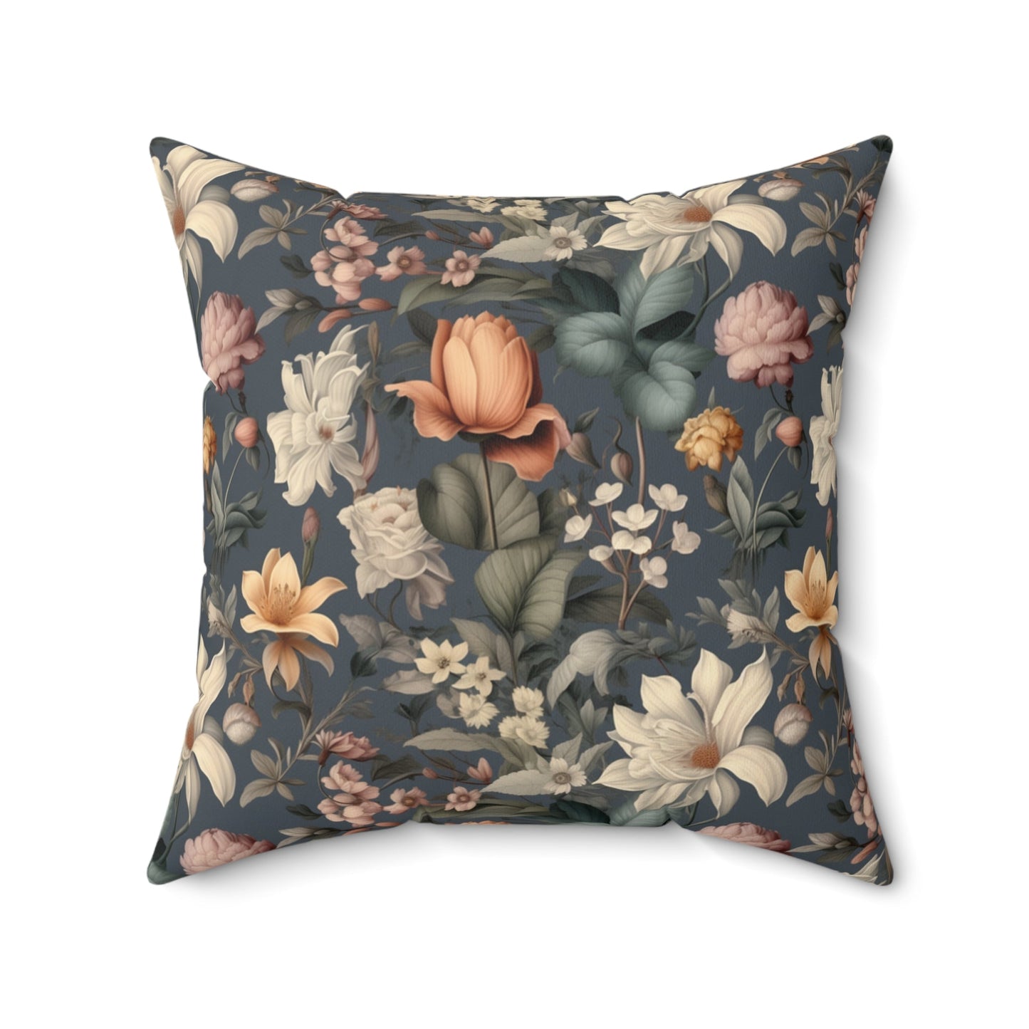 Vintage Botanical Garden Pillow, Victorian Style, Blue Greens, grays, and Creme - FlooredByArt
