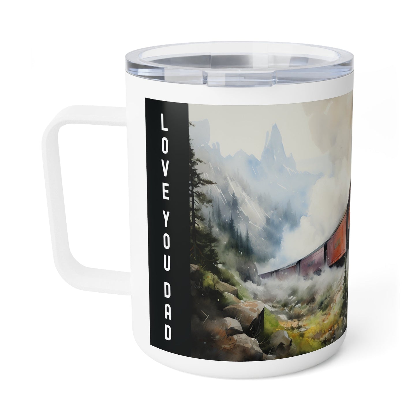 Vintage Steam Engine Custom Insulated Coffee Mug, 10oz - Train Lover Gift - FlooredByArt