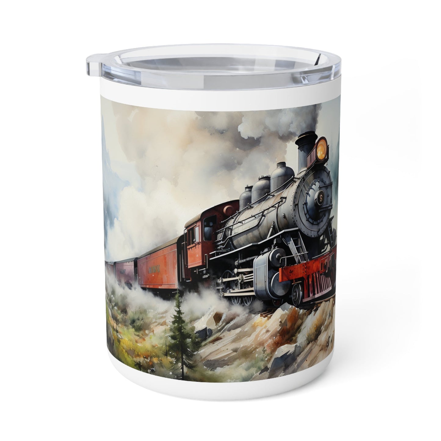 Vintage Steam Engine Custom Insulated Coffee Mug, 10oz - Train Lover Gift - FlooredByArt