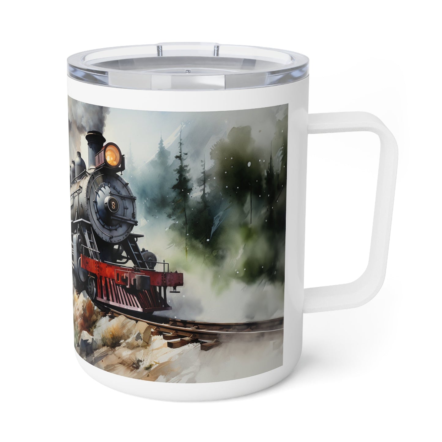 Vintage Steam Engine Custom Insulated Coffee Mug, 10oz - Train Lover Gift - FlooredByArt