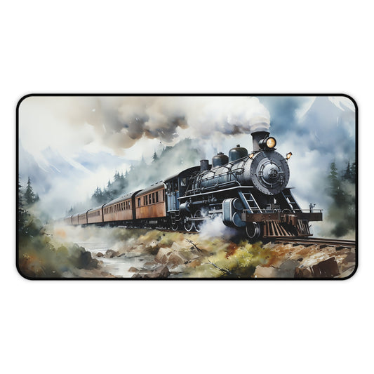 Vintage Steam Engine Mousepad / Large Desk Mat, Unique One of A Kind Art Work, Train Lover Mouse Pad, Gift for Train Lover, Train Decor - FlooredByArt