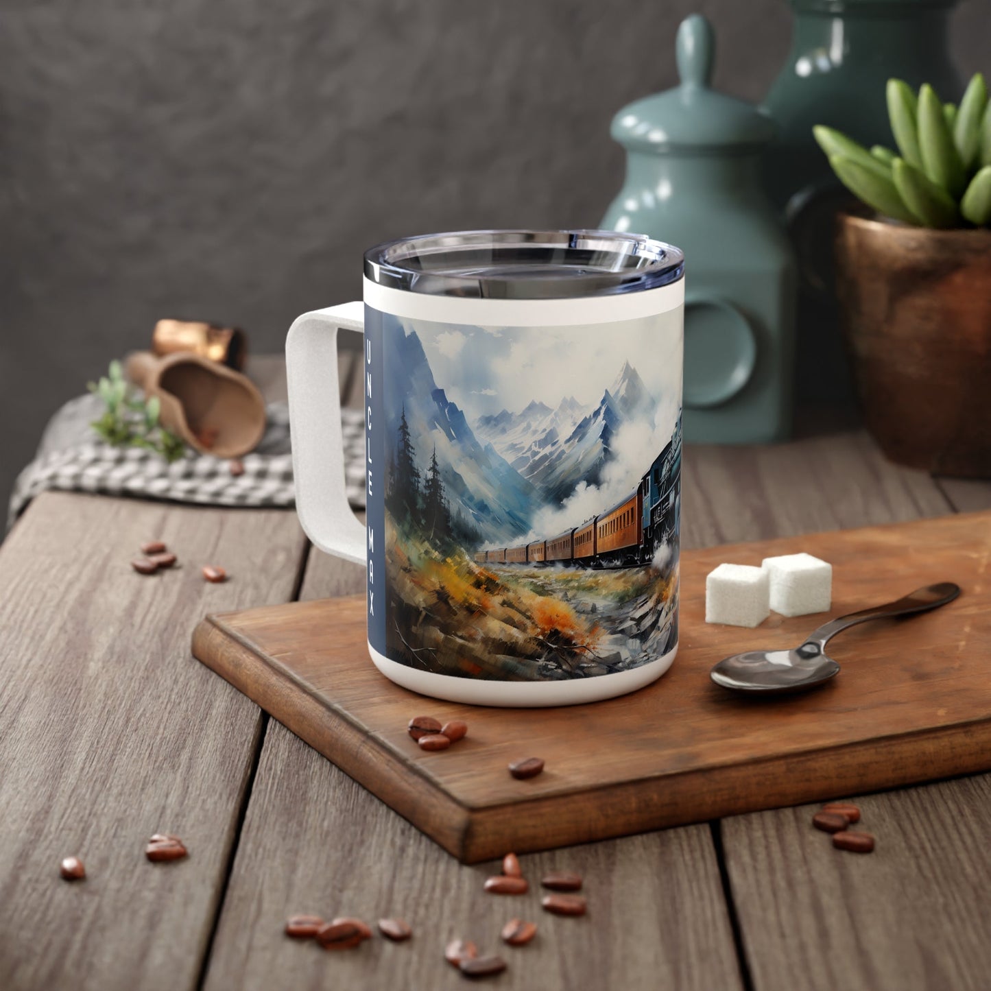 Vintage Steam Engine (style #1)Insulated Custom Coffee Mug, 10oz - FlooredByArt