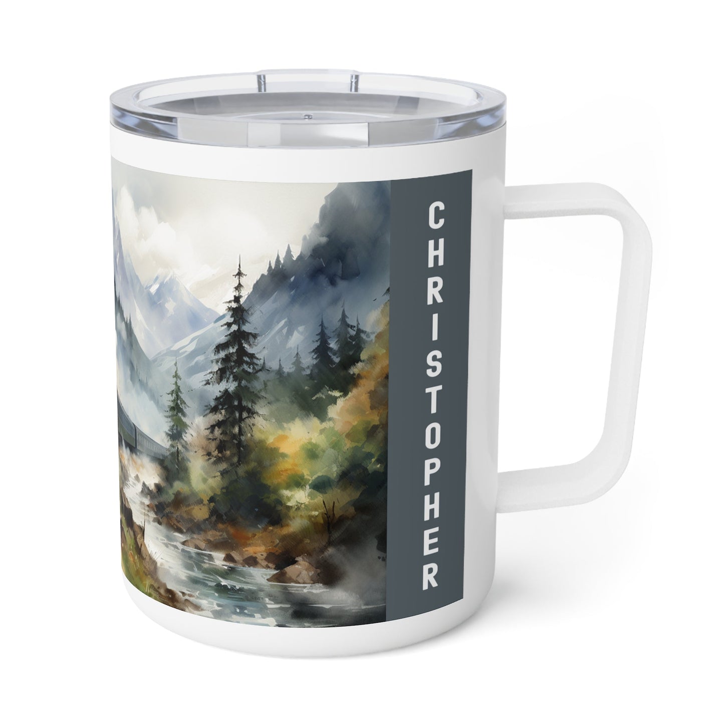 Vintage Steam Engine (style #3) Custom Insulated Coffee Mug, 10oz (Lefty) - FlooredByArt