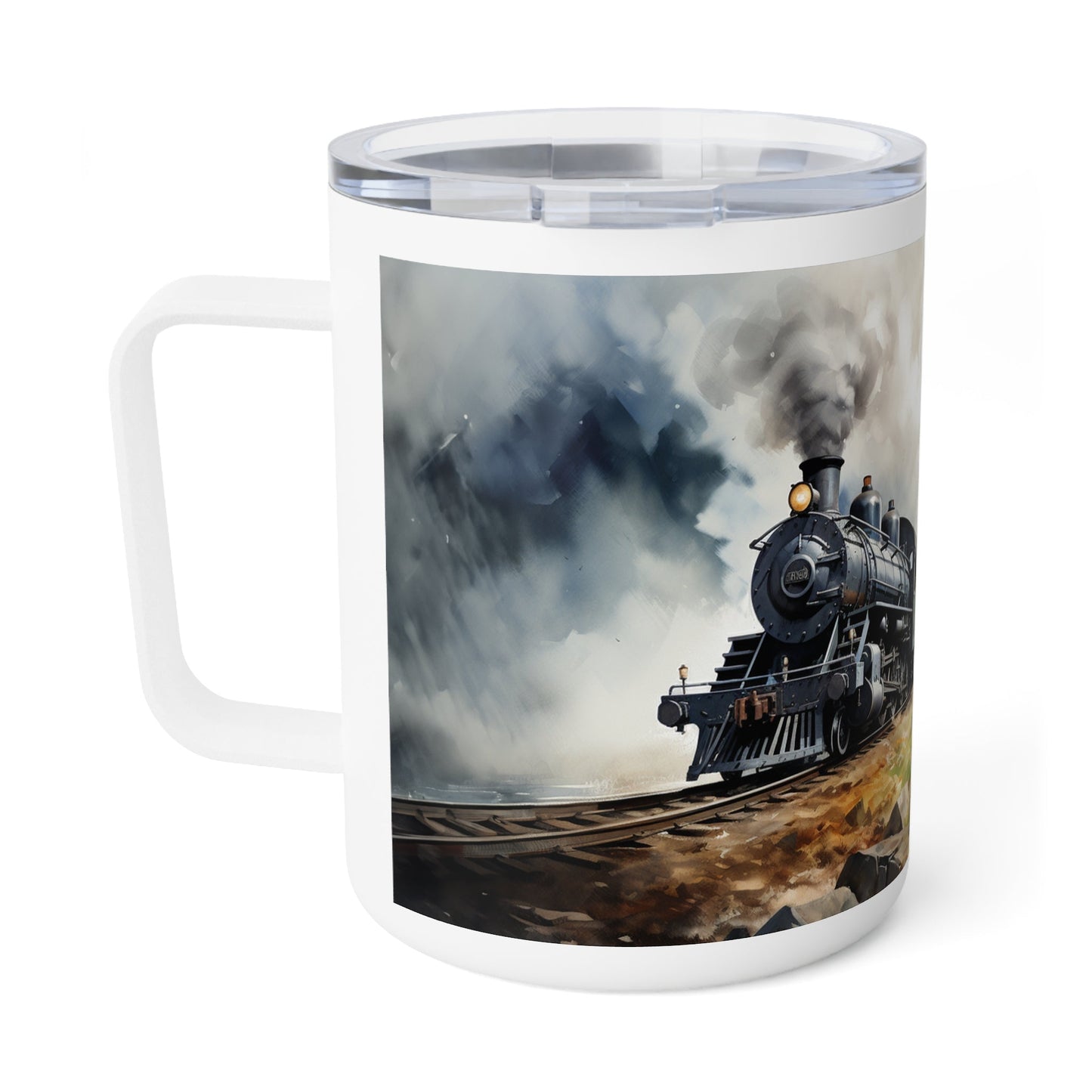 Vintage Steam Engine (style #3) Custom Insulated Coffee Mug, 10oz (Lefty) - FlooredByArt