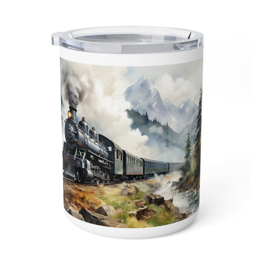 Vintage Steam Engine (style #3) Custom Insulated Coffee Mug, 10oz (Lefty) - FlooredByArt