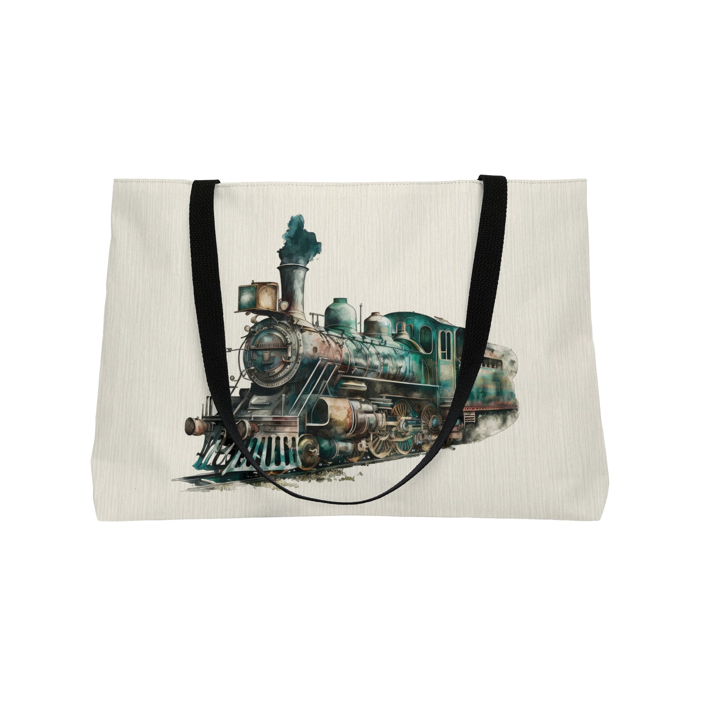 Vintage Steam Engine Train Weekender Tote Bag, Two Trains, Ex Large Train Lover Bag Gift - FlooredByArt