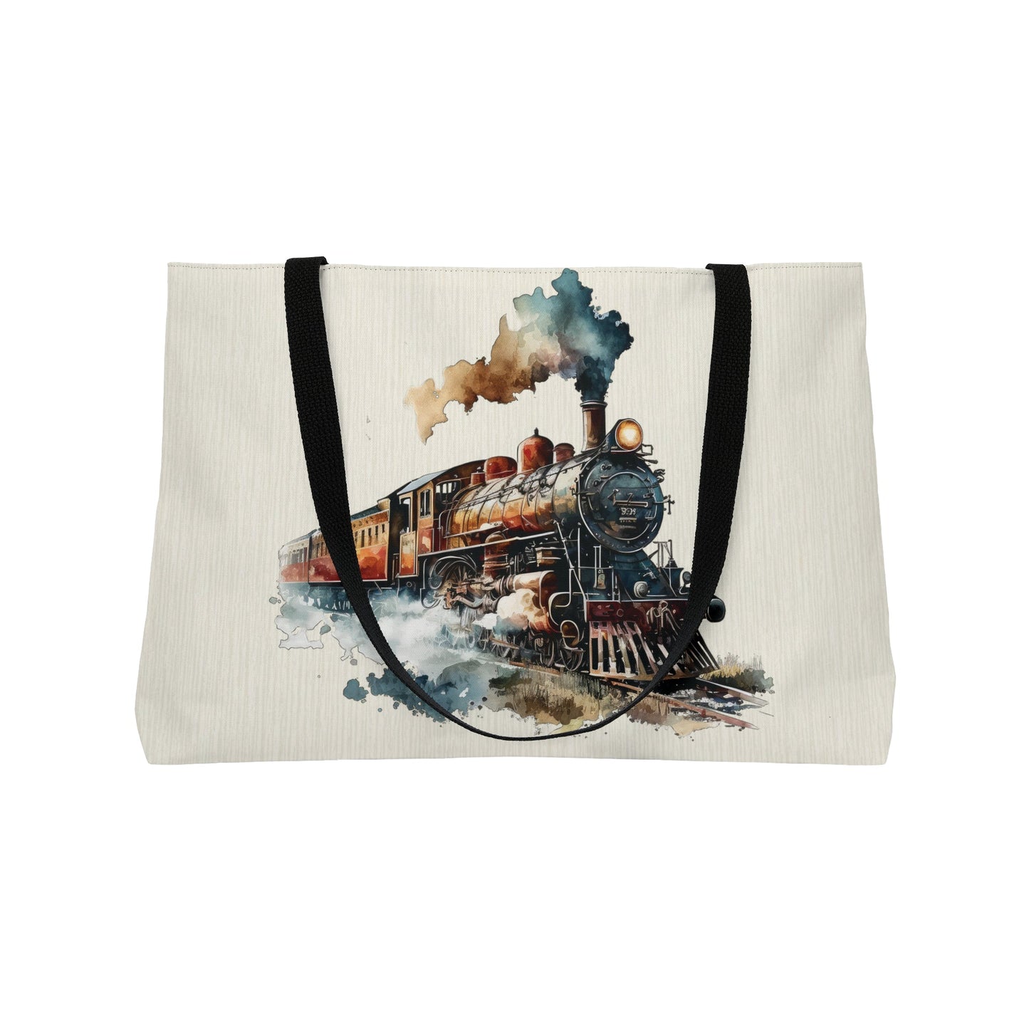 Vintage Steam Engine Train Weekender Tote Bag, Two Trains, Ex Large Train Lover Bag Gift - FlooredByArt