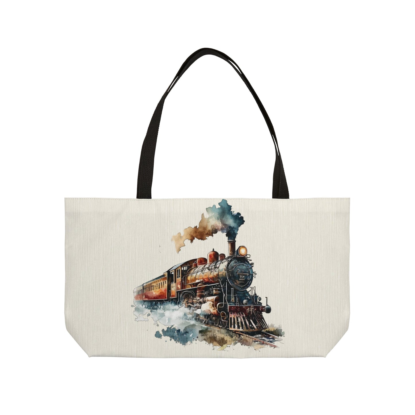 Vintage Steam Engine Train Weekender Tote Bag, Two Trains, Ex Large Train Lover Bag Gift - FlooredByArt