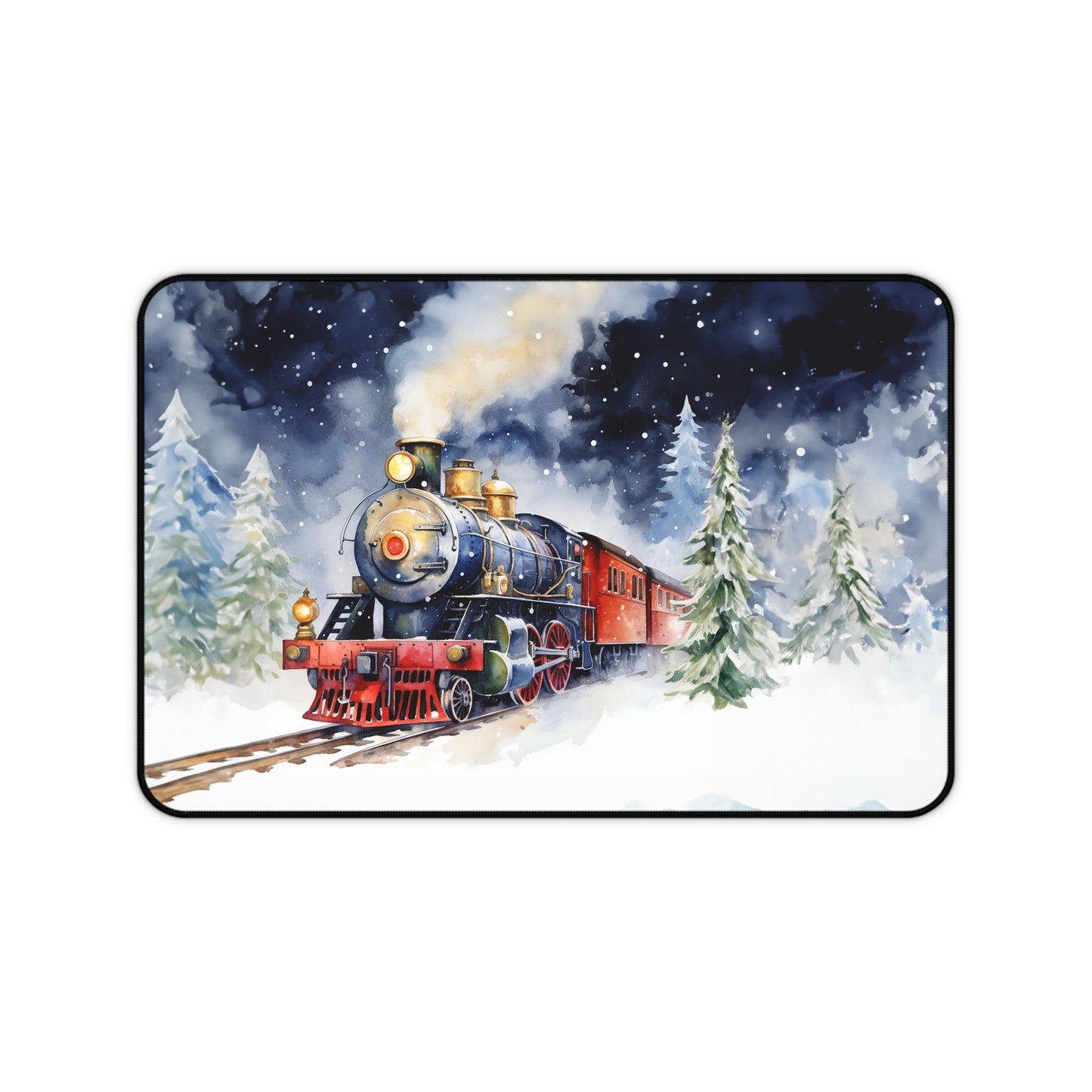 Vintage Steam Engine Winter Train Large Mouse Pad, Train Lover Gift - FlooredByArt