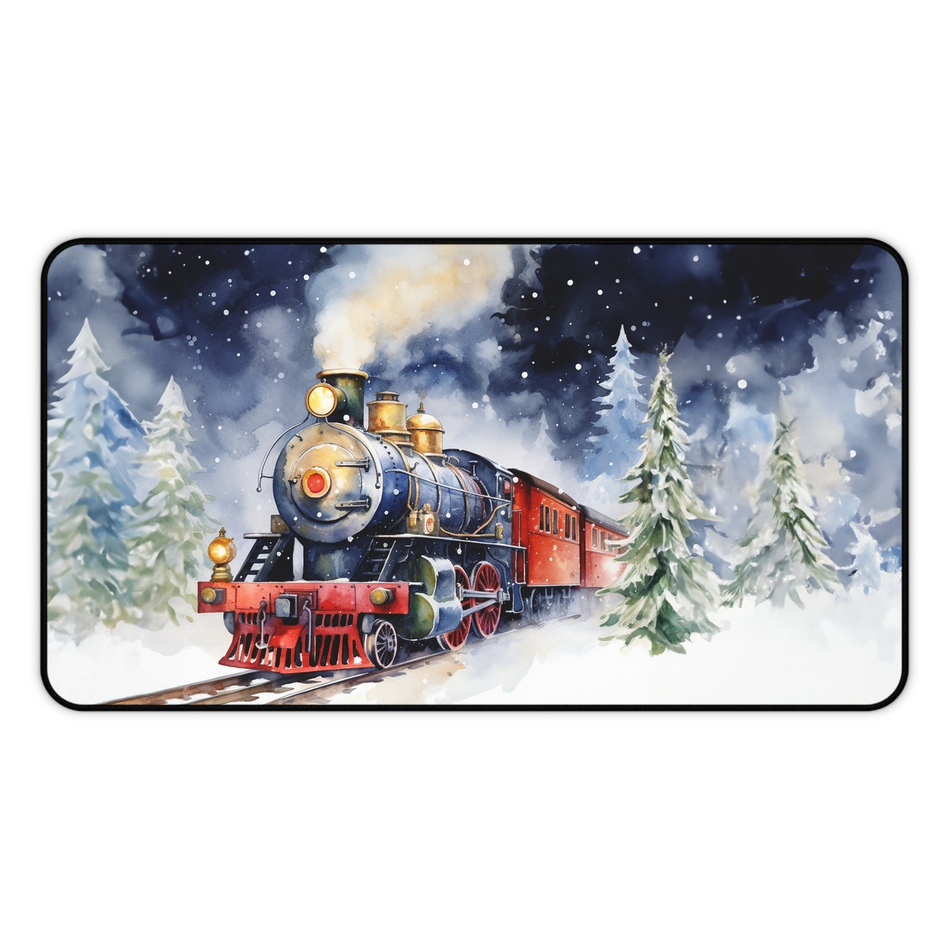 Vintage Steam Engine Winter Train Large Mouse Pad, Train Lover Gift - FlooredByArt