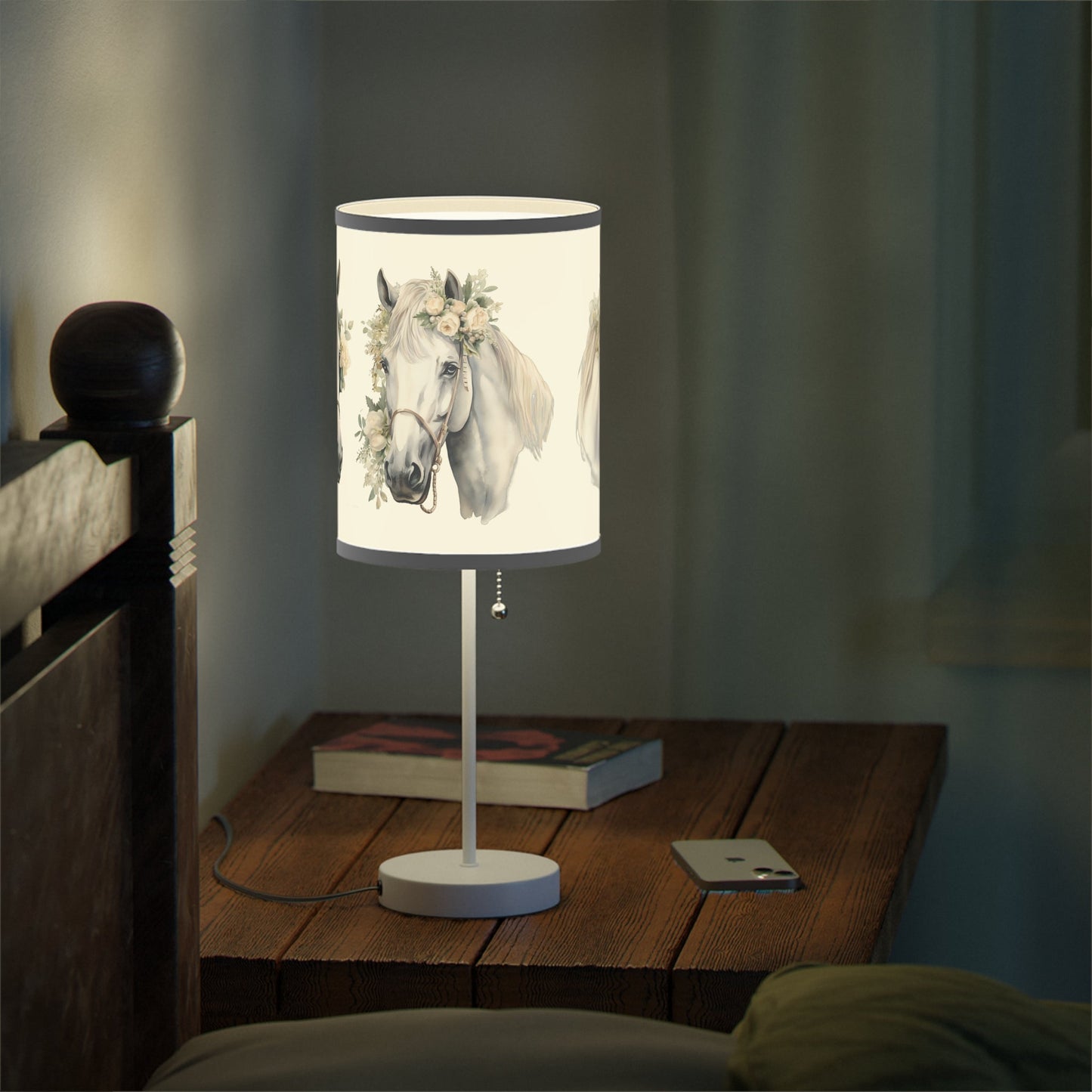 White Horse Head Lamp, Perfect Girls Room Fantasy Floral Pony Head Design Accent Lamp, Fancy Ladies Accent, Equine Desk Lamp, Office light - FlooredByArt