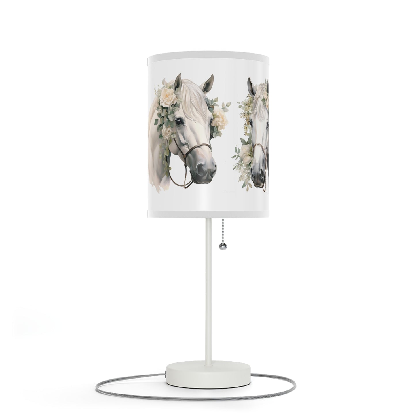 White Horse Head Lamp, Perfect Girls Room Fantasy Floral Pony Head Design Accent Lamp, Fancy Ladies Accent, Equine Desk Lamp, Office light - FlooredByArt