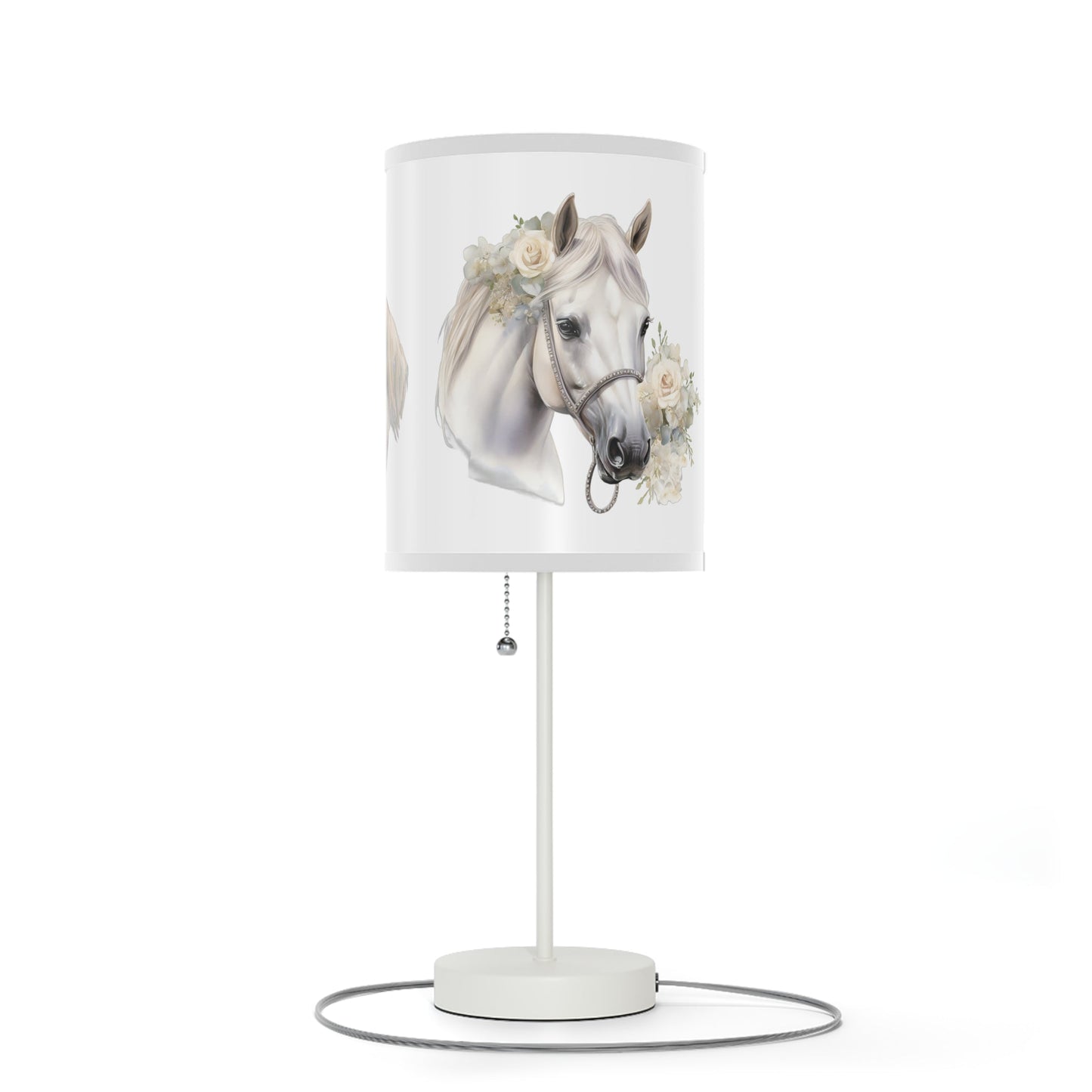 White Horse Head Lamp, Perfect Girls Room Fantasy Floral Pony Head Design Accent Lamp, Fancy Ladies Accent, Equine Desk Lamp, Office light - FlooredByArt