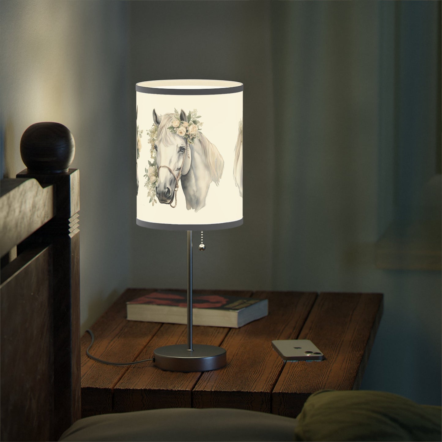 White Horse Head Lamp, Perfect Girls Room Fantasy Floral Pony Head Design Accent Lamp, Fancy Ladies Accent, Equine Desk Lamp, Office light - FlooredByArt